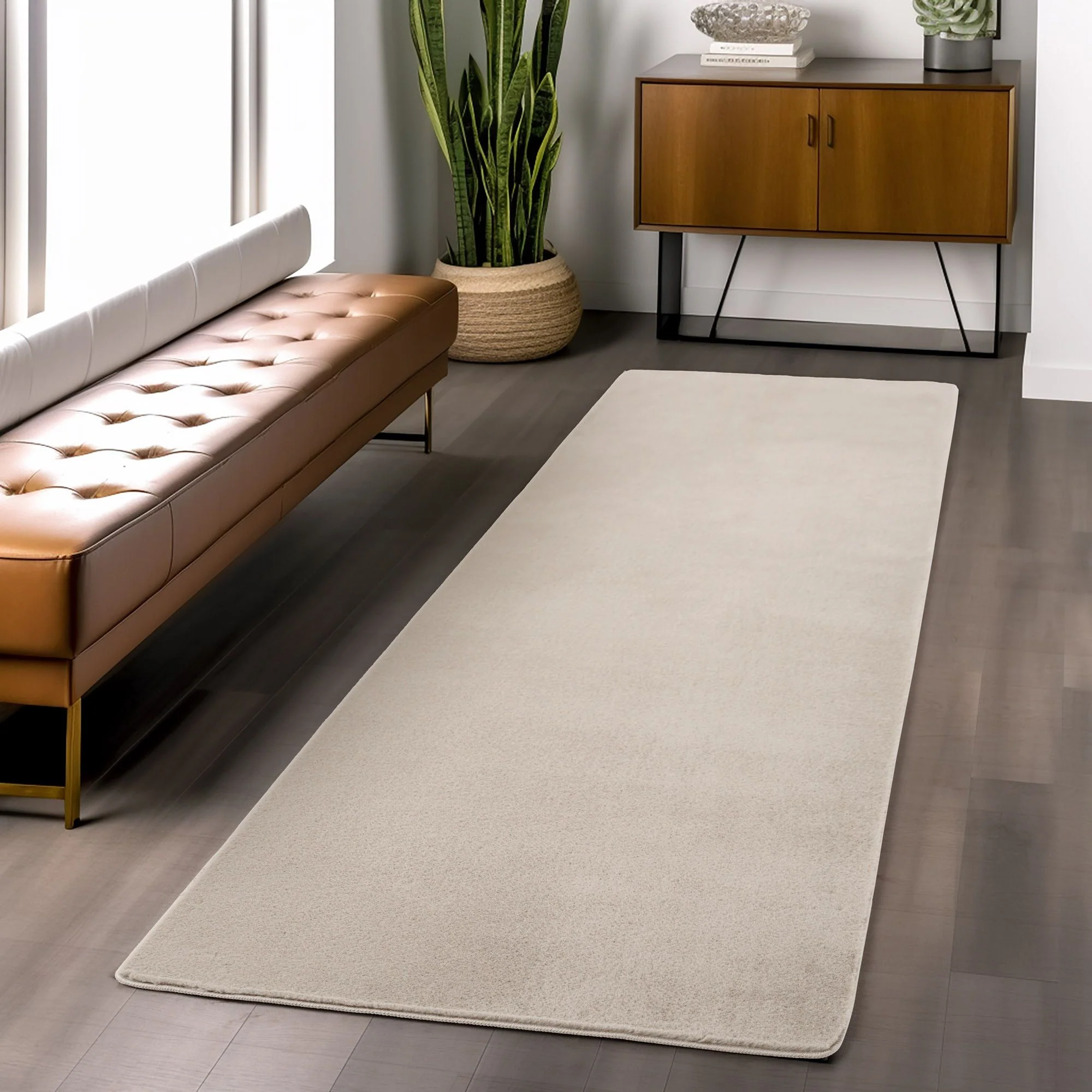 Läufer Teppich Creme 6x1 cm – Waschbarer Kurzflorteppicheteppiche, rutschfest & weich, modernes einfarbiges Design für Schlafzimmer, Küche & Flur - Image 6