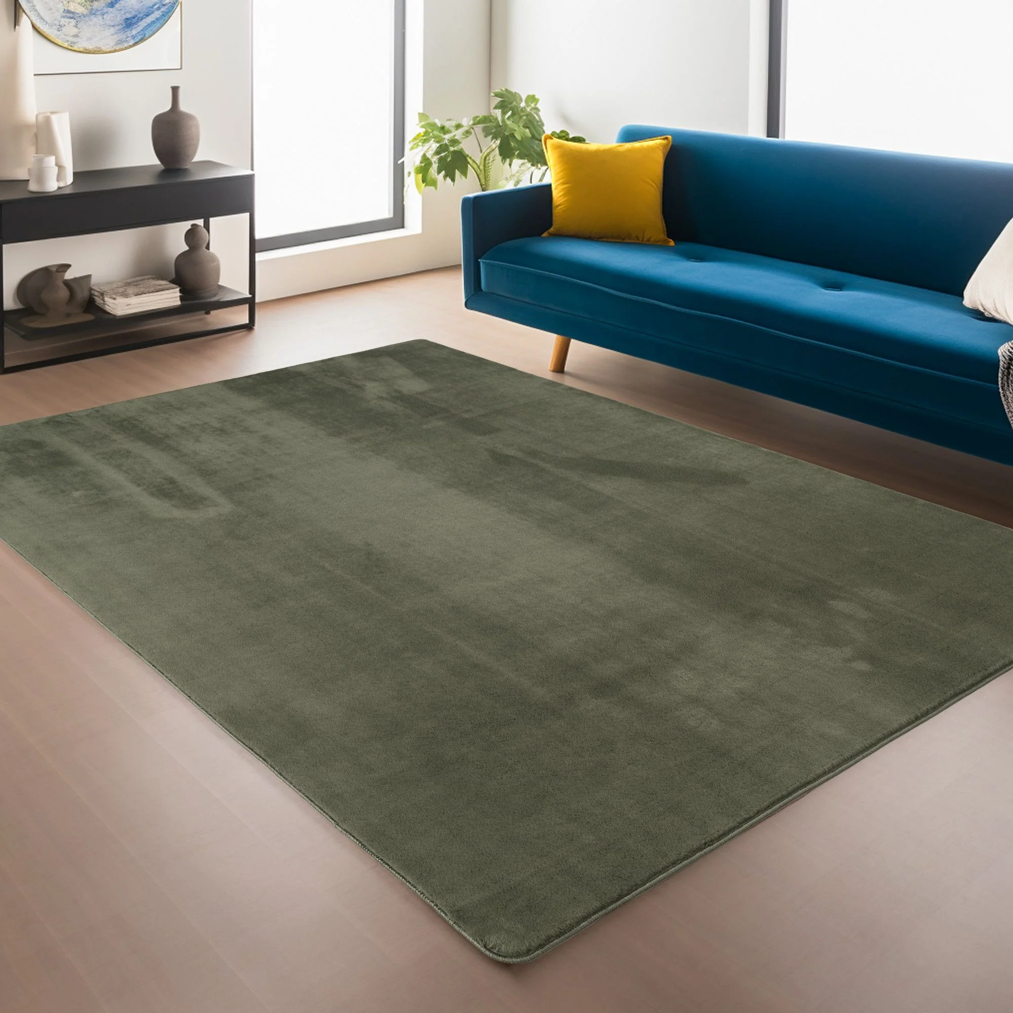 Läufer Teppich Grün 6x1 cm – Waschbarer Kurzflorteppicheteppiche, rutschfest & weich, modernes einfarbiges Design für Schlafzimmer, Küche & Flur