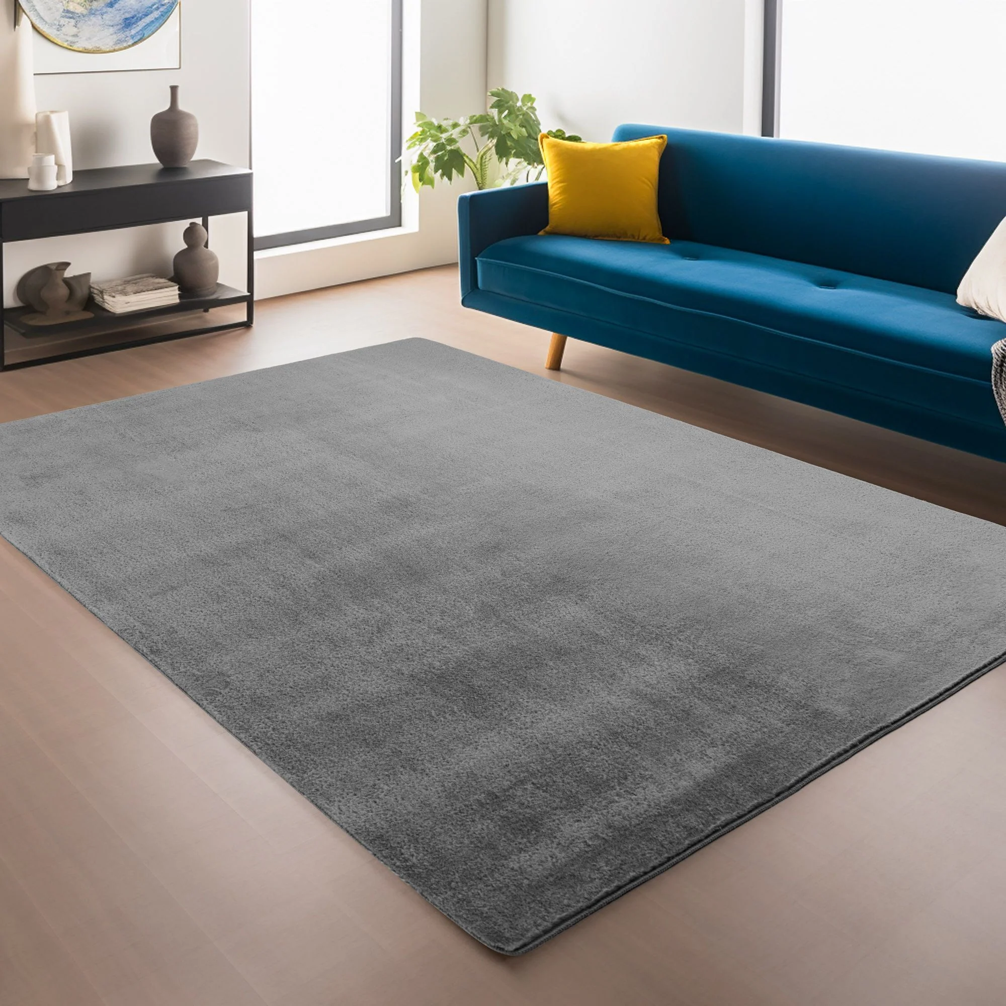 Läufer Teppich Grau 6x1 cm – Waschbarer Kurzflorteppicheteppiche, rutschfest & weich, modernes einfarbiges Design für Schlafzimmer, Küche & Flur