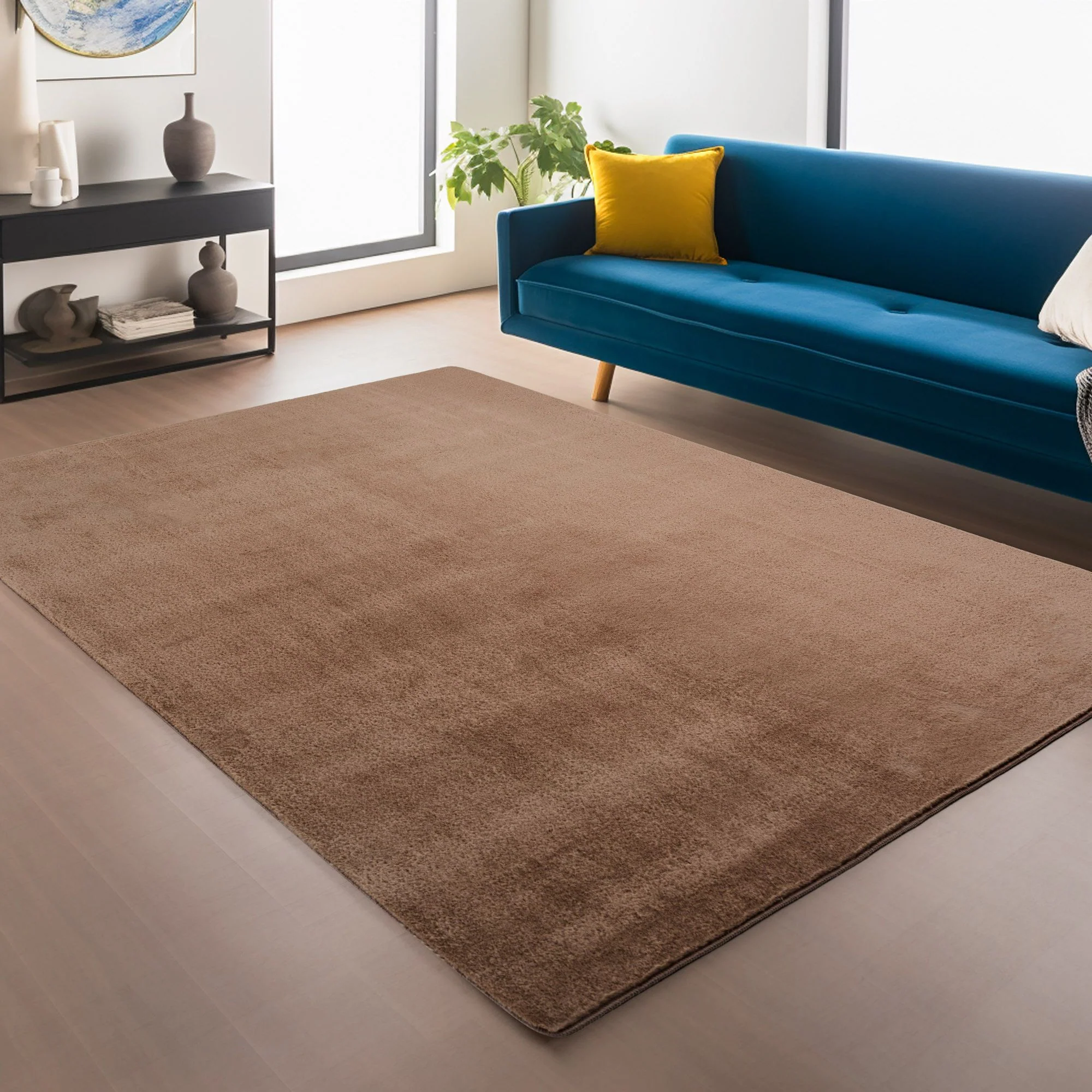 Läufer Teppich Braun 6x1 cm – Waschbarer Kurzflorteppicheteppiche, rutschfest & weich, modernes einfarbiges Design für Schlafzimmer, Küche & Flur