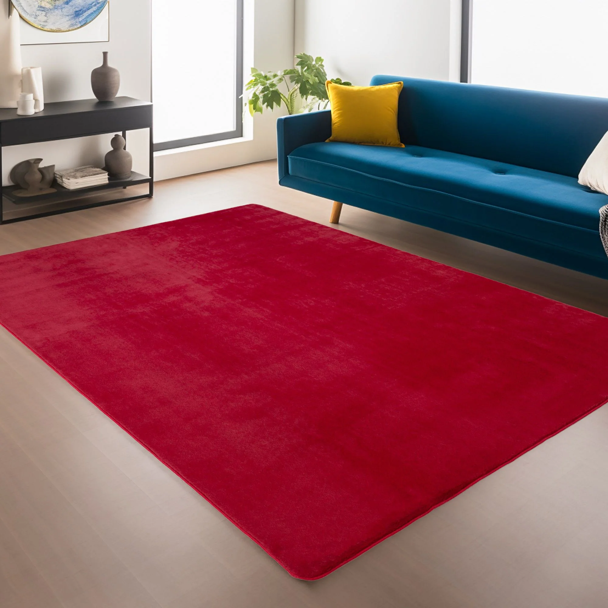 Läufer Teppich Rot 6x1 cm – Waschbarer Kurzflorteppicheteppiche, rutschfest & weich, modernes einfarbiges Design für Schlafzimmer, Küche & Flur