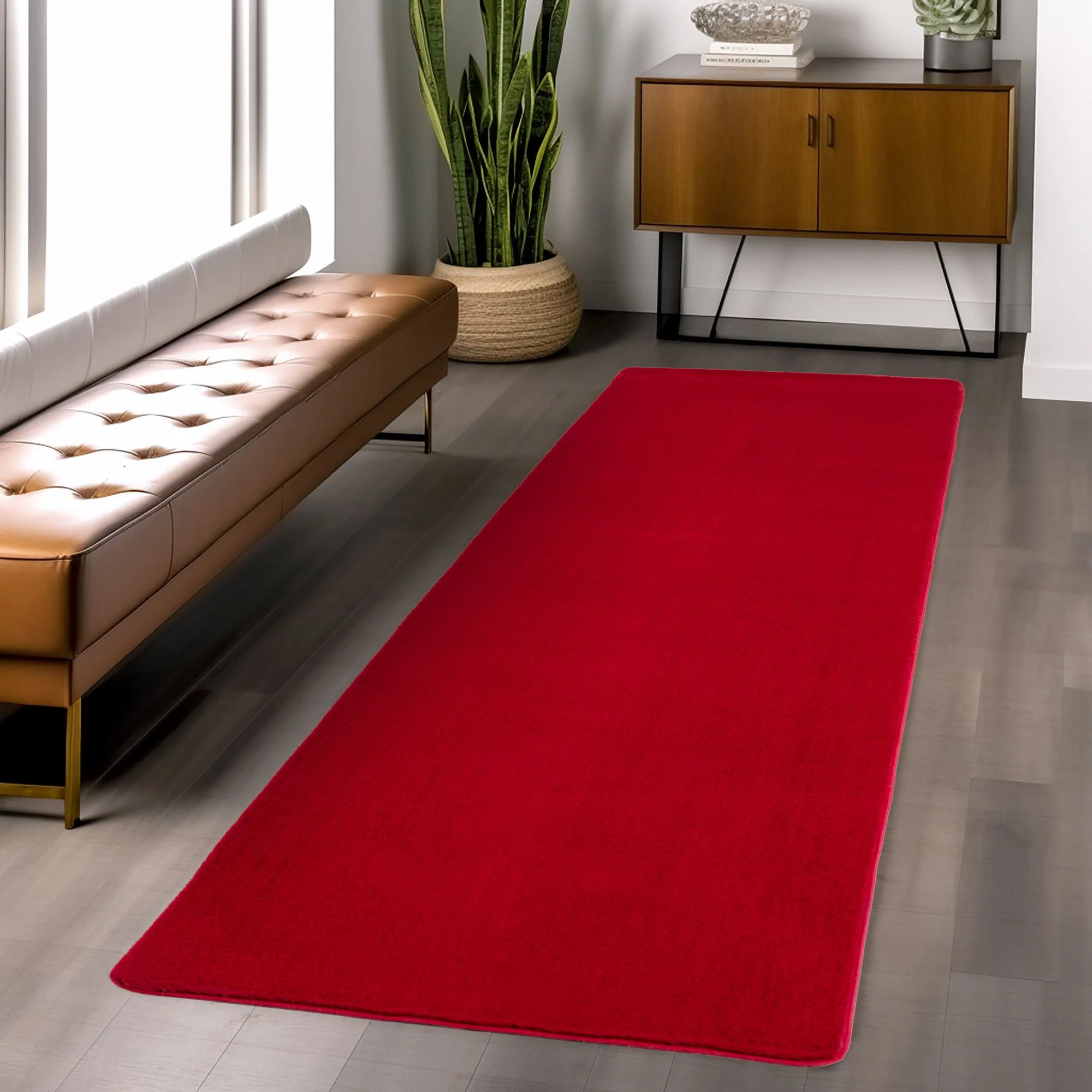 Läufer Teppich Rot 6x1 cm – Waschbarer Kurzflorteppicheteppiche, rutschfest & weich, modernes einfarbiges Design für Schlafzimmer, Küche & Flur - Image 6