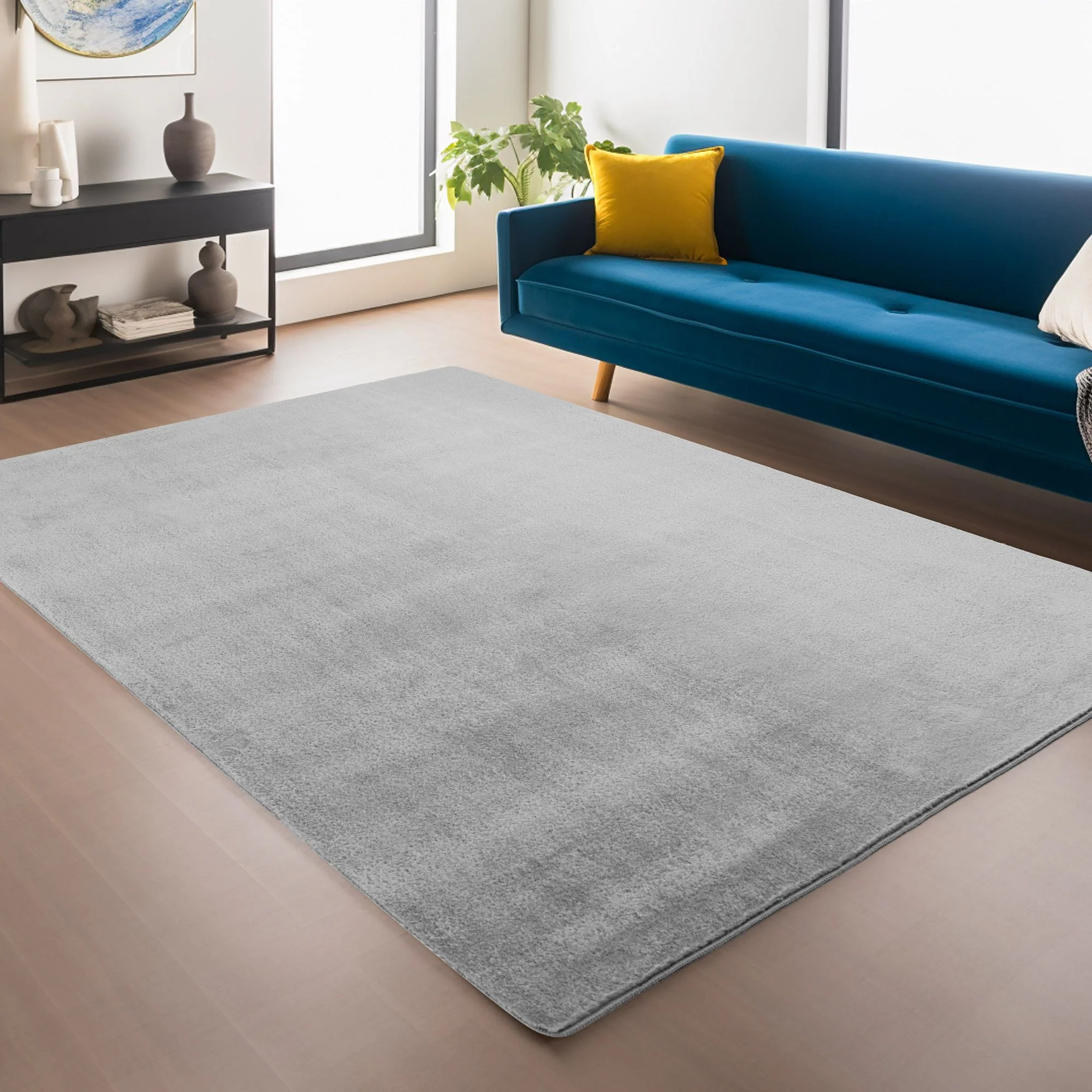 Läufer Teppich Silber 6x1 cm – Waschbarer Kurzflorteppicheteppiche, rutschfest & weich, modernes einfarbiges Design für Schlafzimmer, Küche & Flur