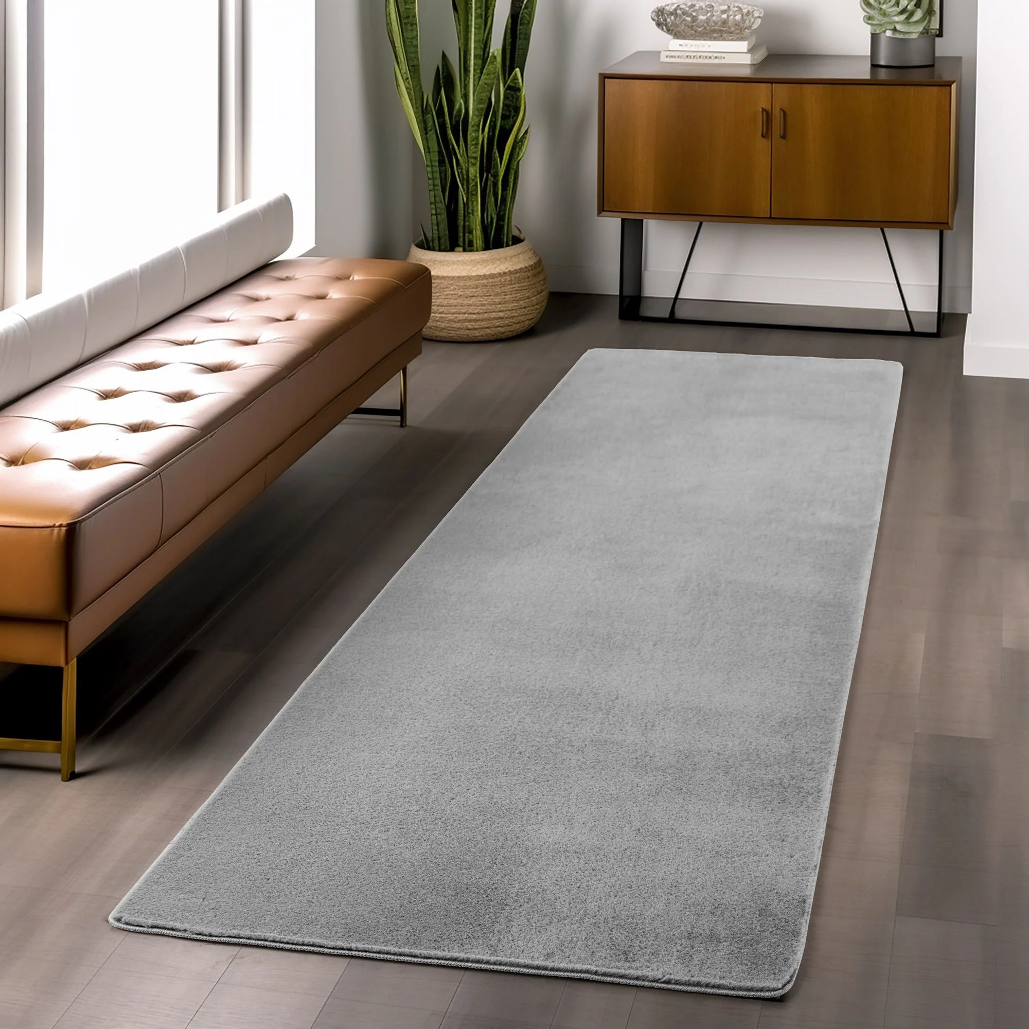 Läufer Teppich Silber 6x1 cm – Waschbarer Kurzflorteppicheteppiche, rutschfest & weich, modernes einfarbiges Design für Schlafzimmer, Küche & Flur - Image 6