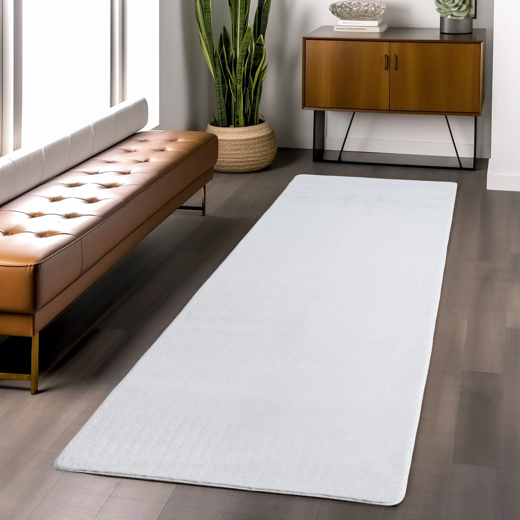 Läufer Teppich Weiss 6x1 cm – Waschbarer Kurzflorteppicheteppiche, rutschfest & weich, modernes einfarbiges Design für Schlafzimmer, Küche & Flur - Image 6