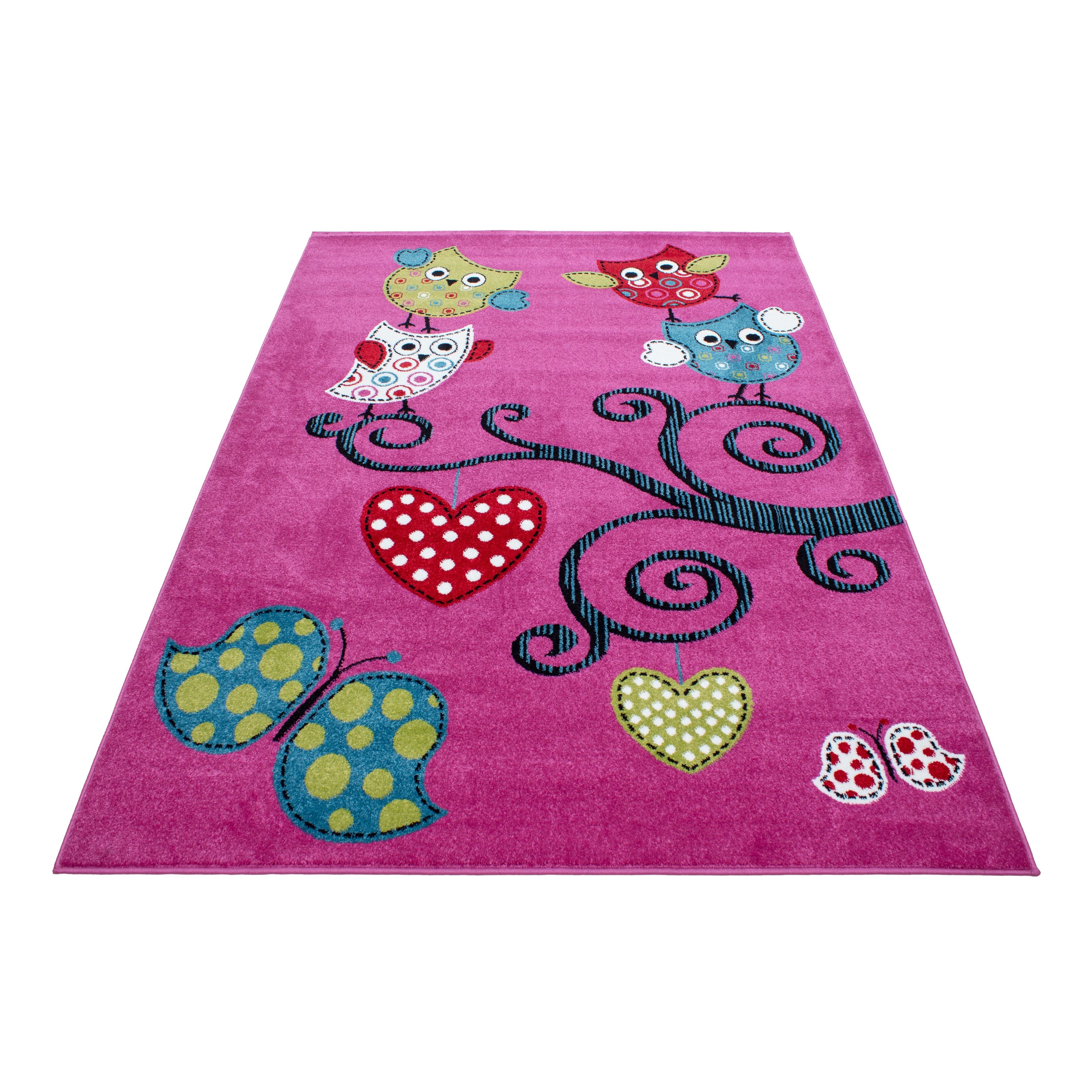 Kinderteppiche, Eulen-Design, Farbe Violett, Teppich für Kinderzimmer, Rücken aus Jute - Image 3