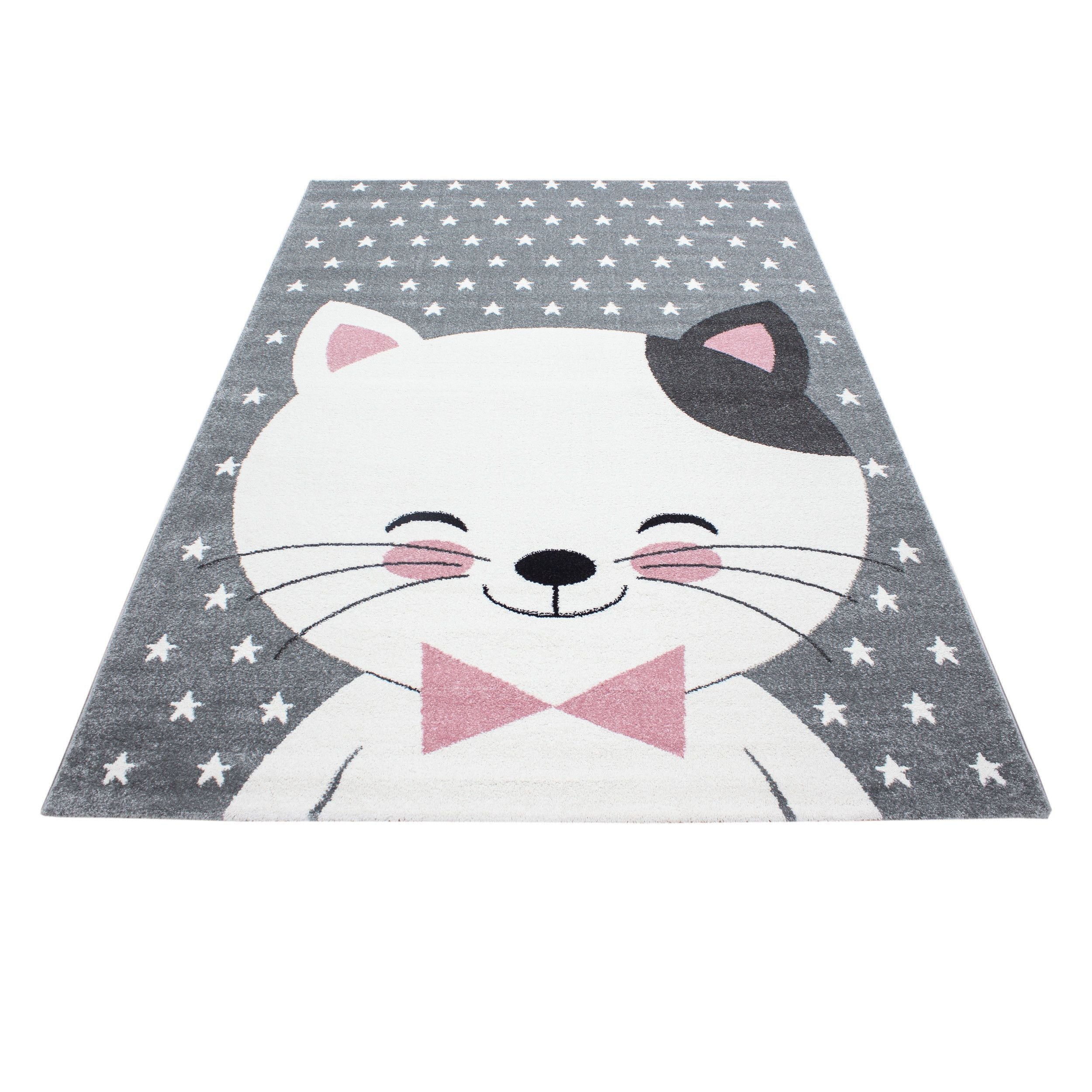 Kinderteppiche, Niedliches Katze design, Farbe Pink, Teppich für Kinderzimmer, Rücken aus Jute - Image 3