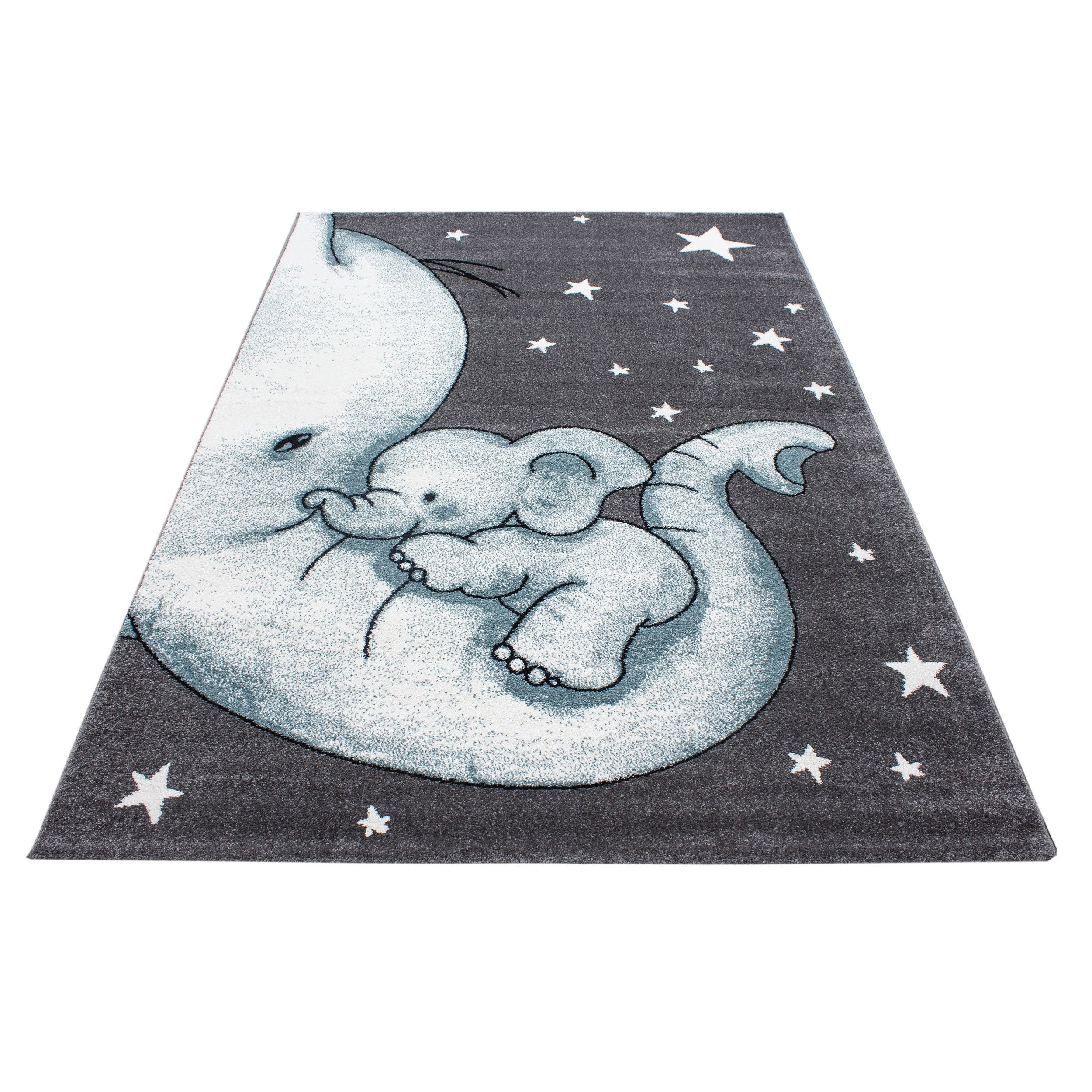 Kinderteppiche, Elefant-Design, Farbe Blau, Teppich für Kinderzimmer, Rücken aus Jute - Image 3