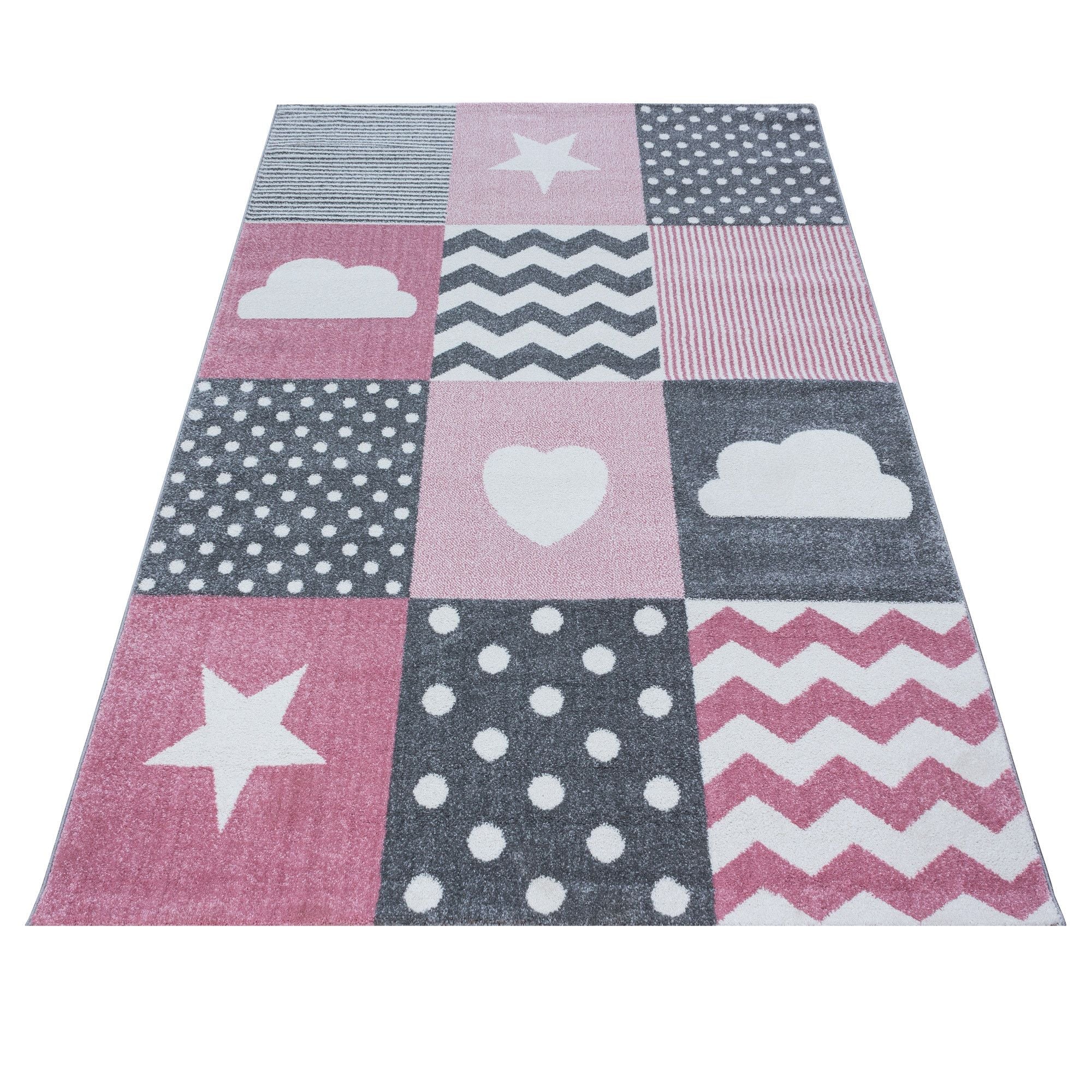Kinderteppiche, Herz- und Stern Design, Farbe Pink, Teppich für Kinderzimmer, Rücken aus Jute - Image 3