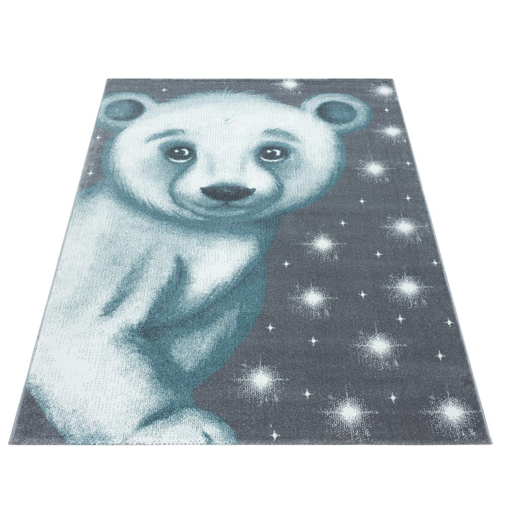 Kinderteppich Kinderzimmer süßes Bärenmotiv Blau Grau Weiß Farben - Image 2