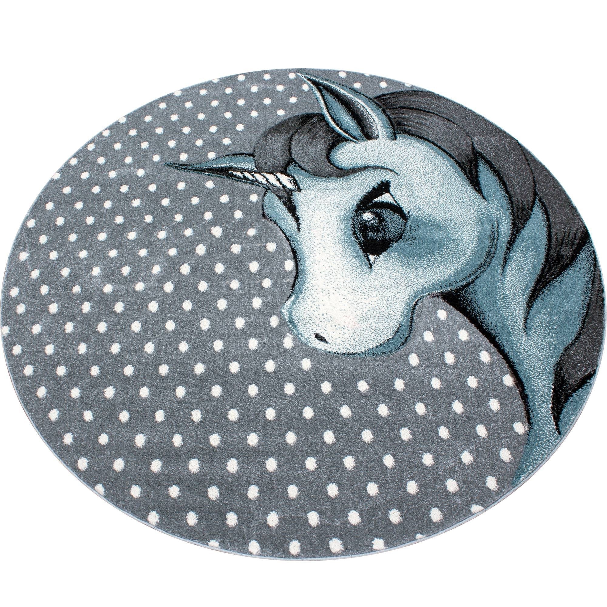 Kinderteppich Kinderzimmer Teppich Einhorn Muster Grau-Weiß-Blau - Image 7