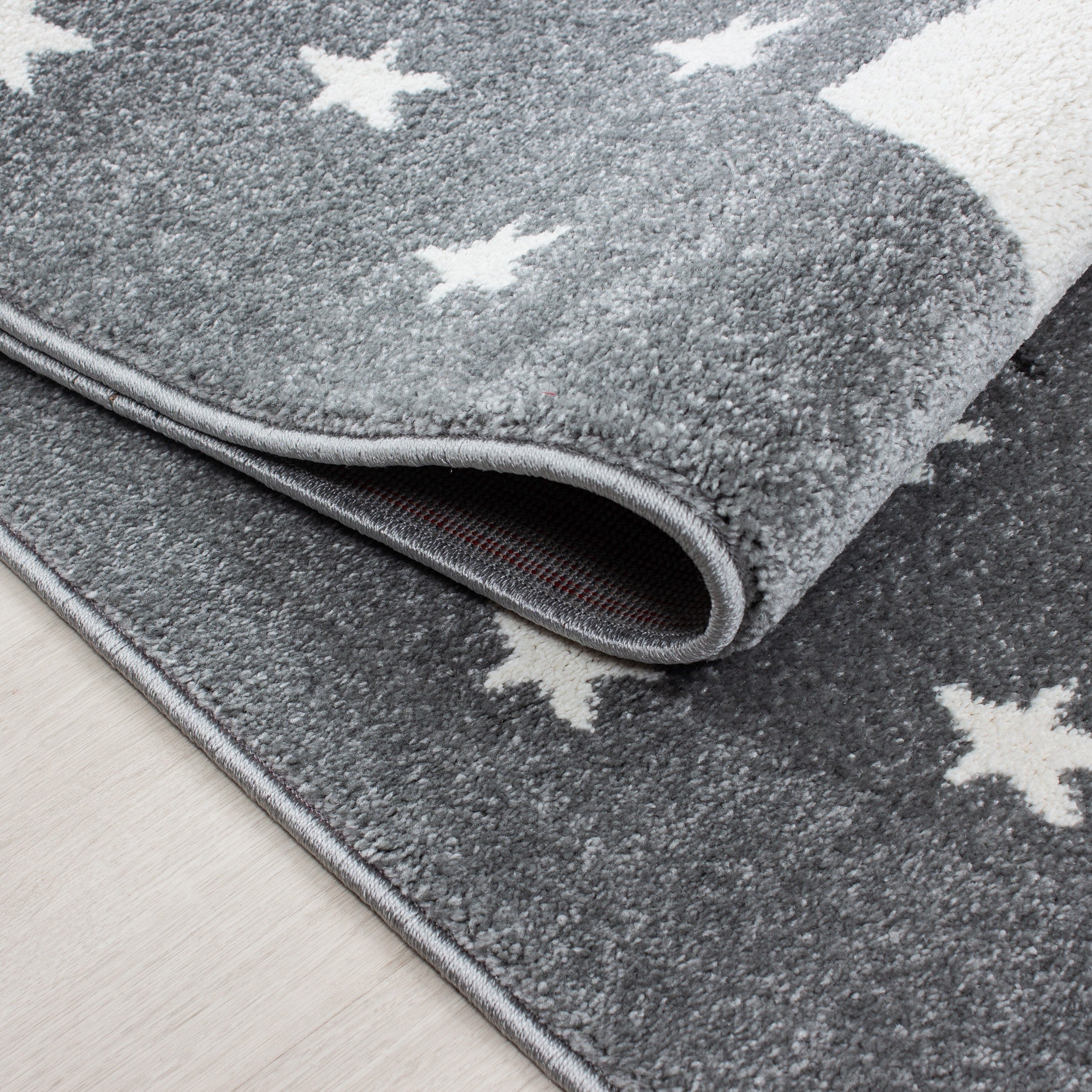 Kinderteppich Kinderzimmer Teppich Katze Sternmotiv Grau-Weiß-Blau - Image 3