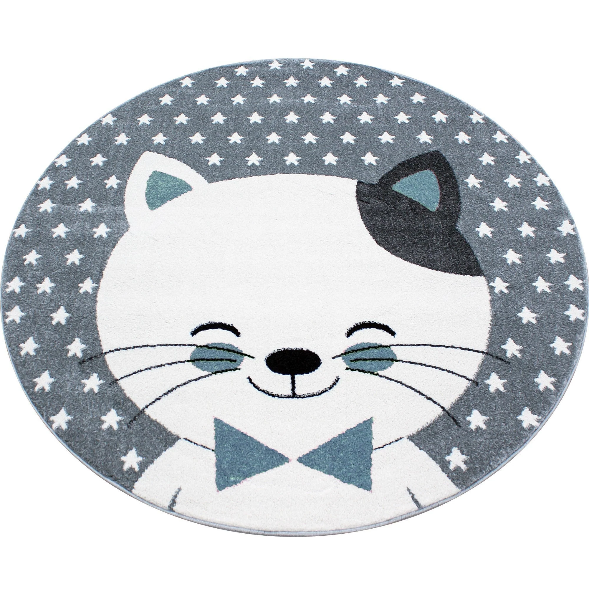 Kinderteppich Kinderzimmer Teppich Katze Sternmotiv Grau-Weiß-Blau - Image 6