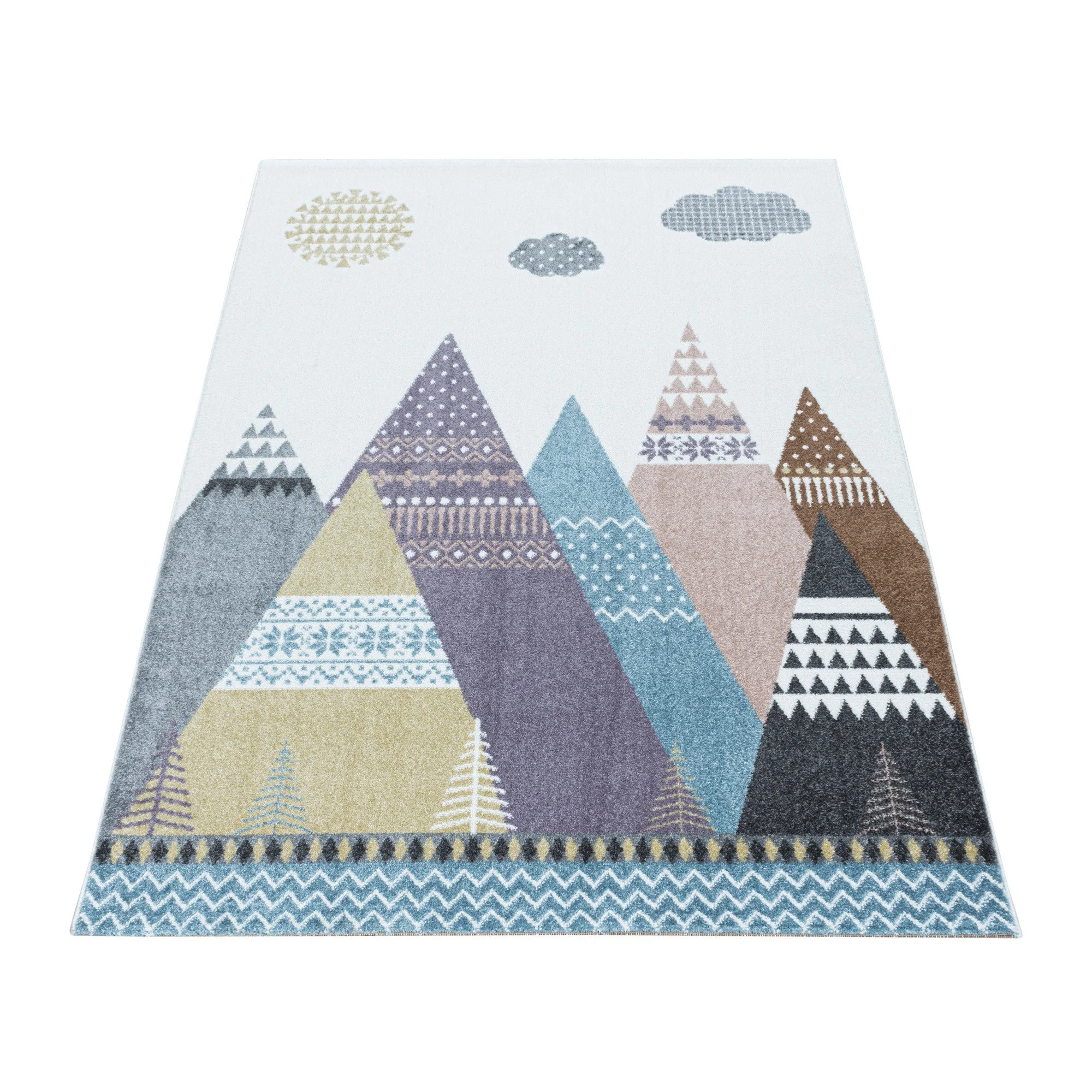 Kinderteppich Kurzflor Teppich Kinderzimmer Bunte Berge Wolken Mehrfarbig - Image 3