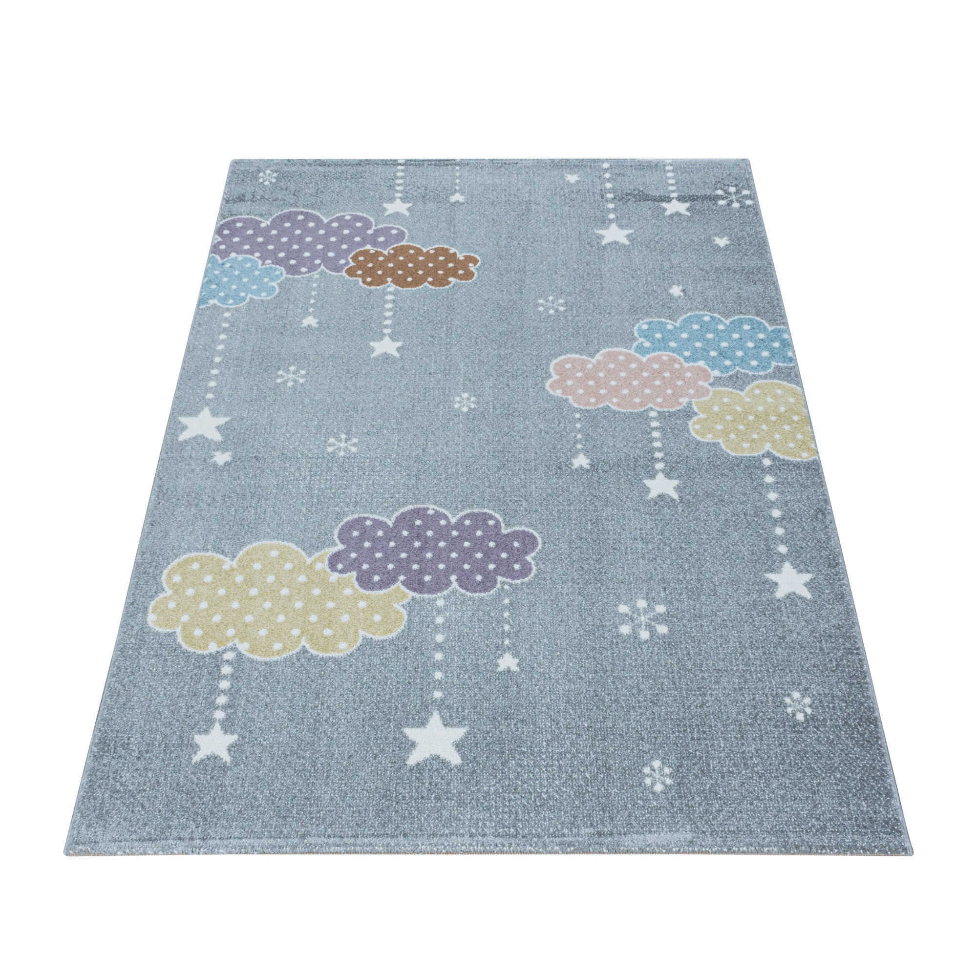 inderteppich Kurzflor mit Wolken & Sternen – Grau - Image 3