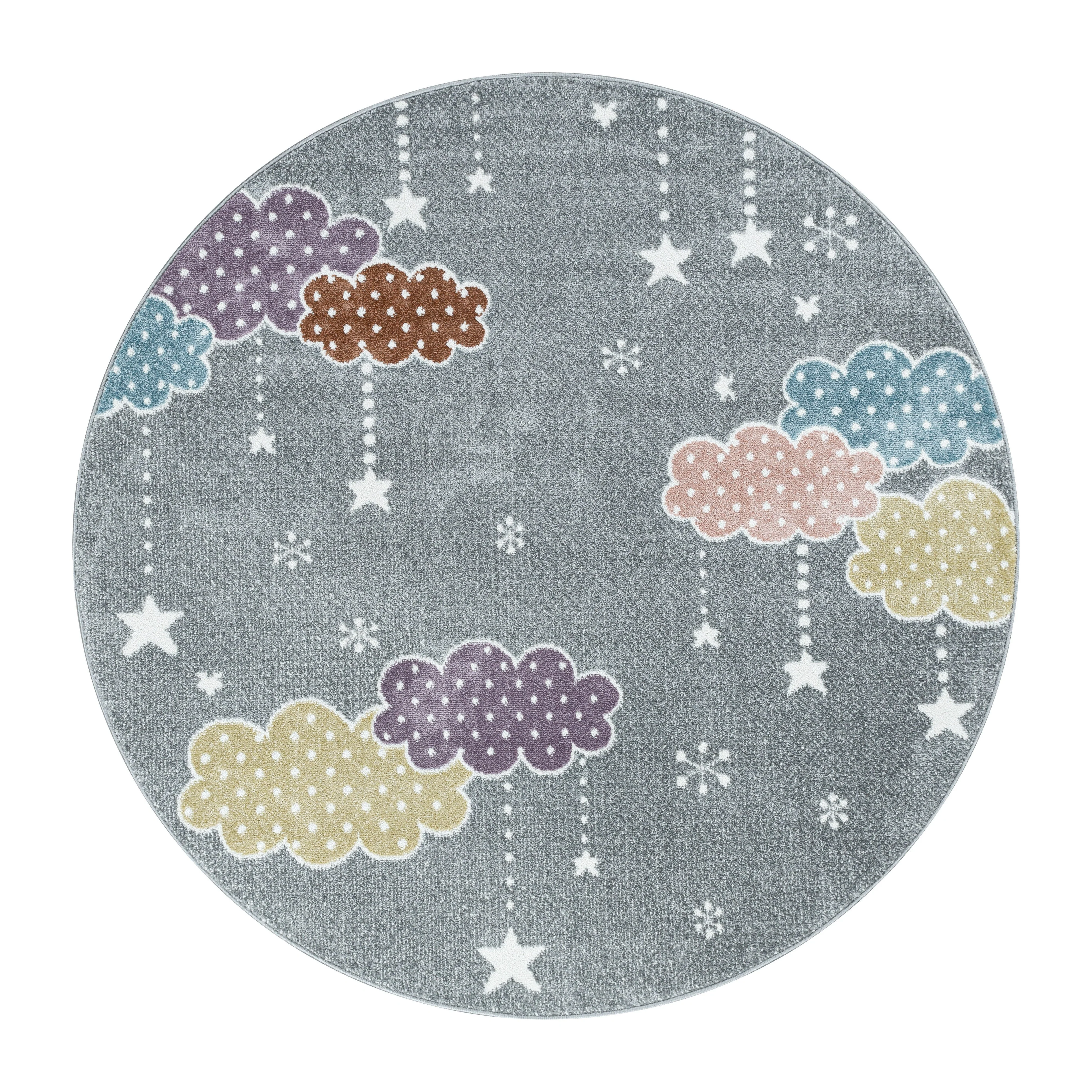 inderteppich Kurzflor mit Wolken & Sternen – Grau - Image 4