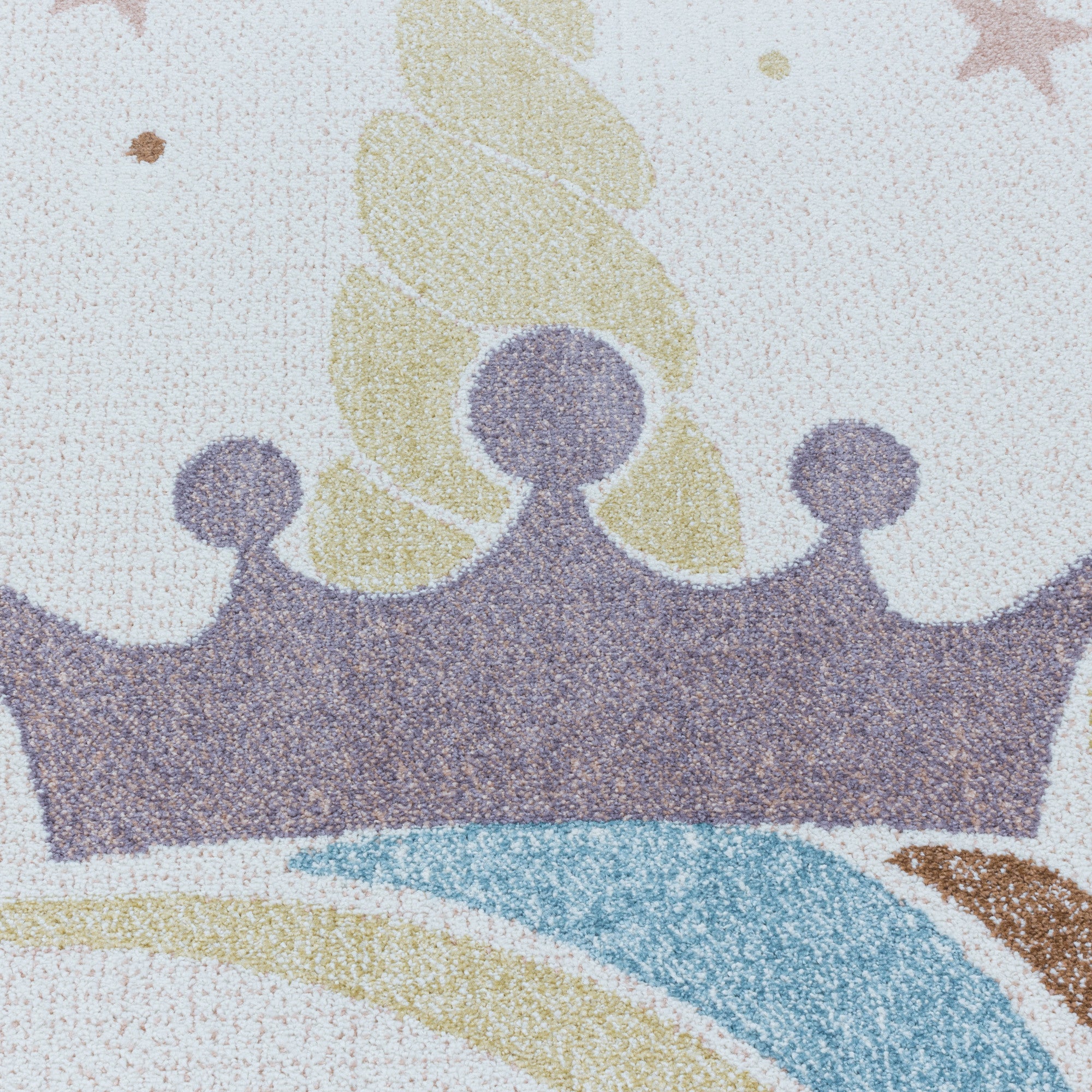 Kinderteppich Kurzflor Teppich Kinderzimmer Einhorn Bunte Sterne Krone Weiss - Image 7
