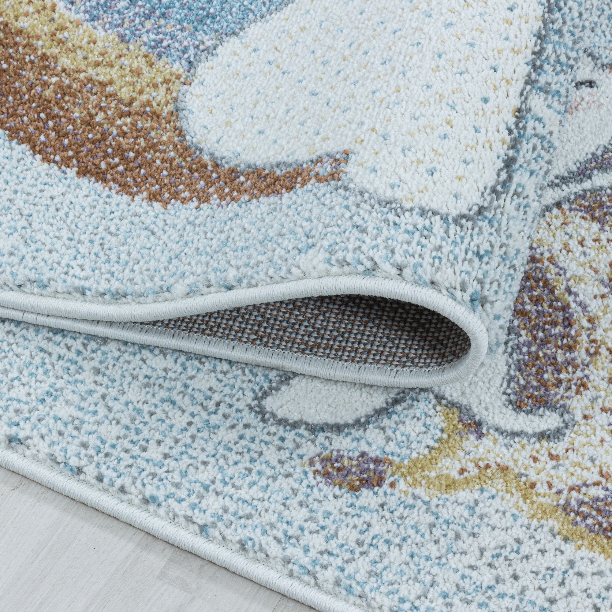 Kinderteppich Kurzflor Teppich Kinderzimmer Regenbogen Giraffe Weich Blau - Image 6
