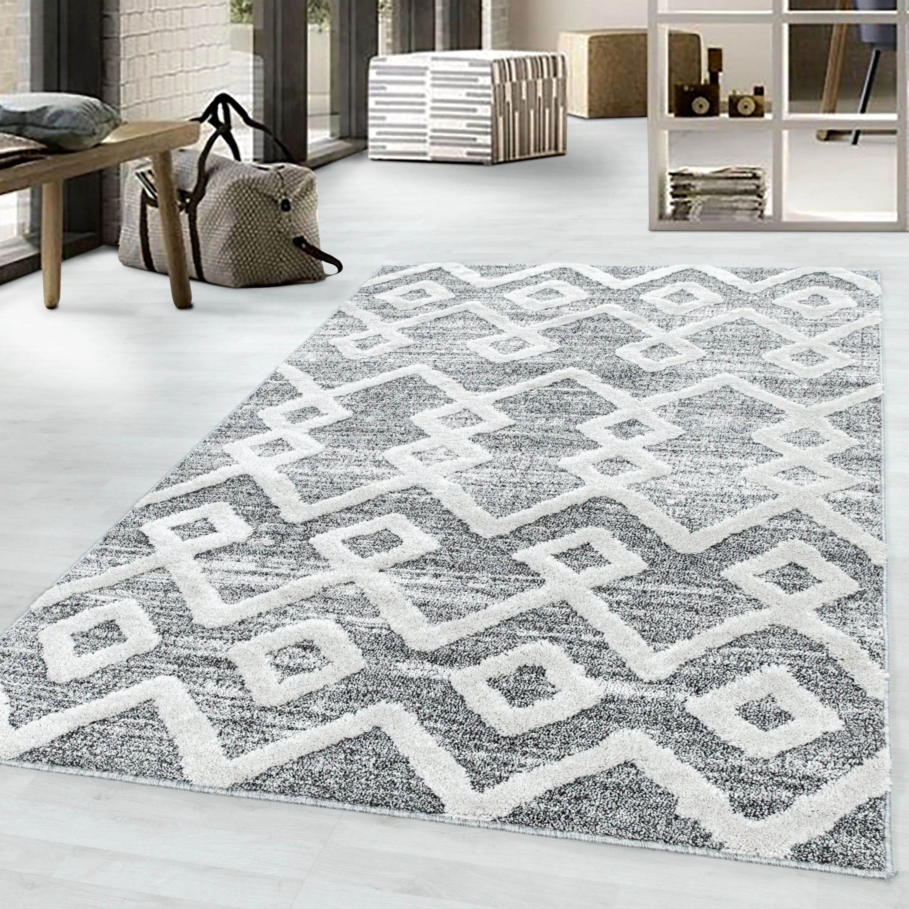 Kurzflor Design Teppich MIA Looped Flor Inka Rauten Muster Abstrakt