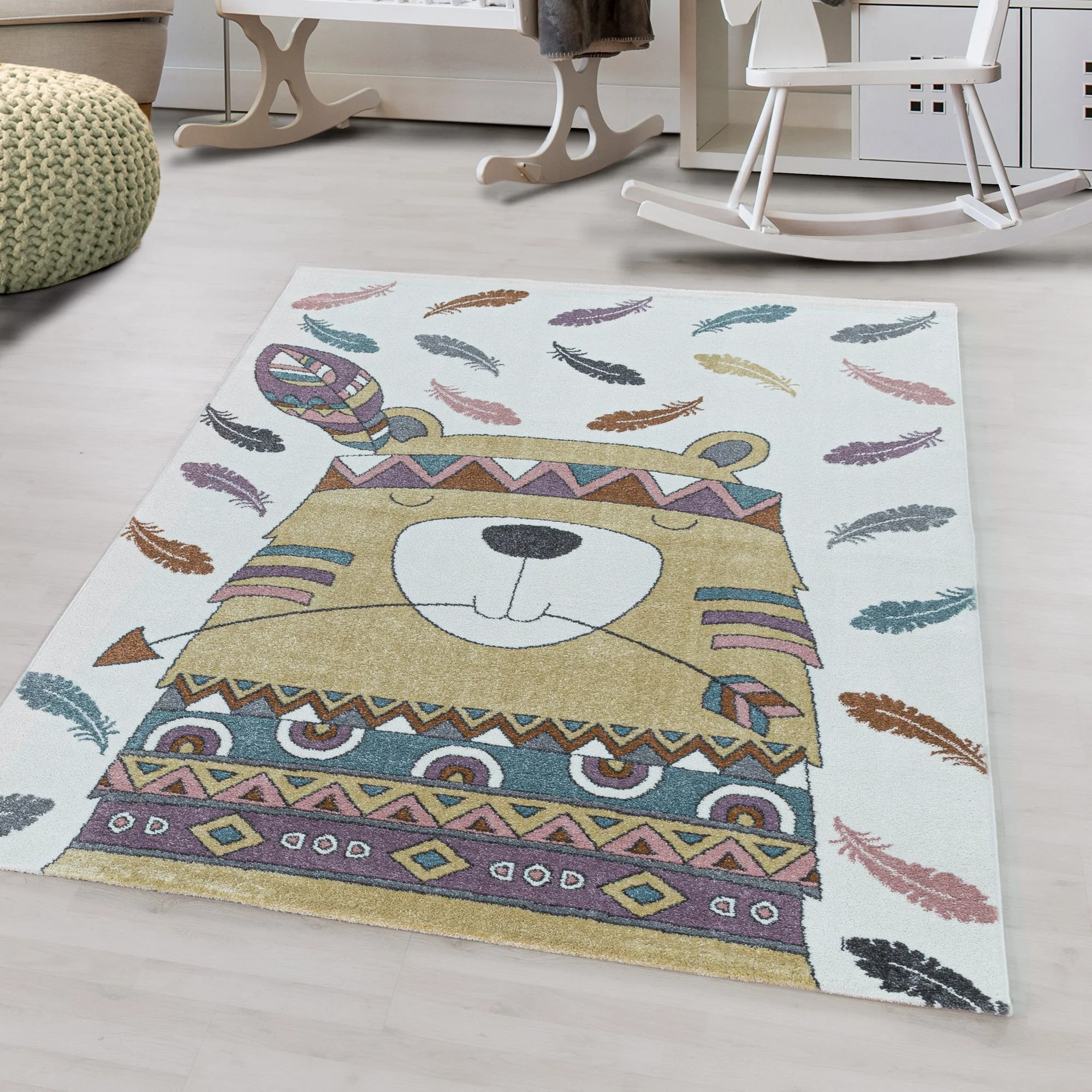 Gelber Kinderzimmer Teppich mit Indianer-Motiv