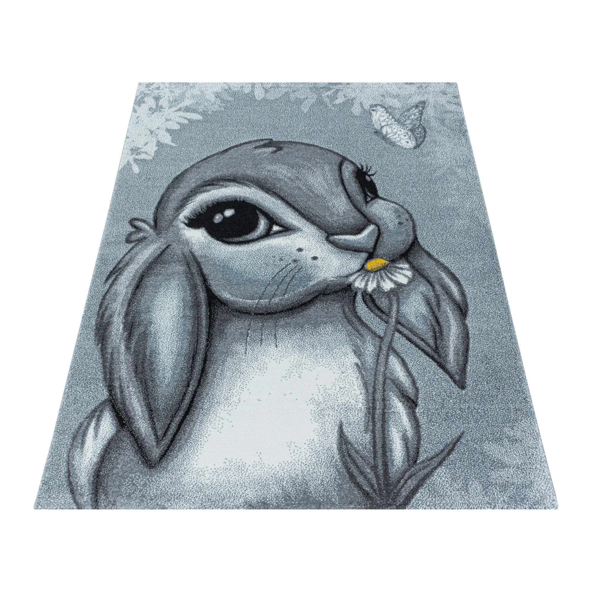 Kurzflor Kinderteppich Kinderzimmer Teppich Design Hase Bunny Blau - Image 3