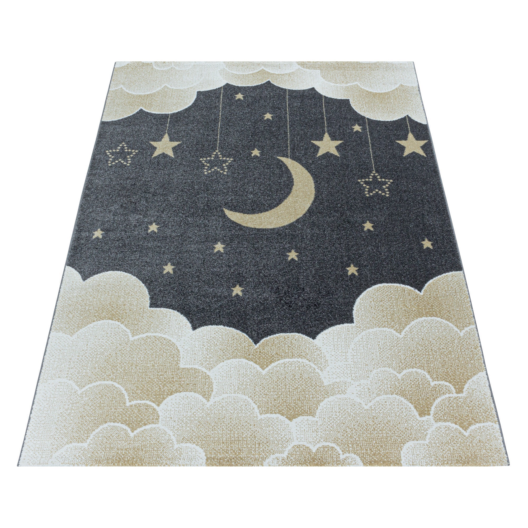 Gelber Kinderzimmer Teppich mit Mond- und Wolkenmotiv - Image 3