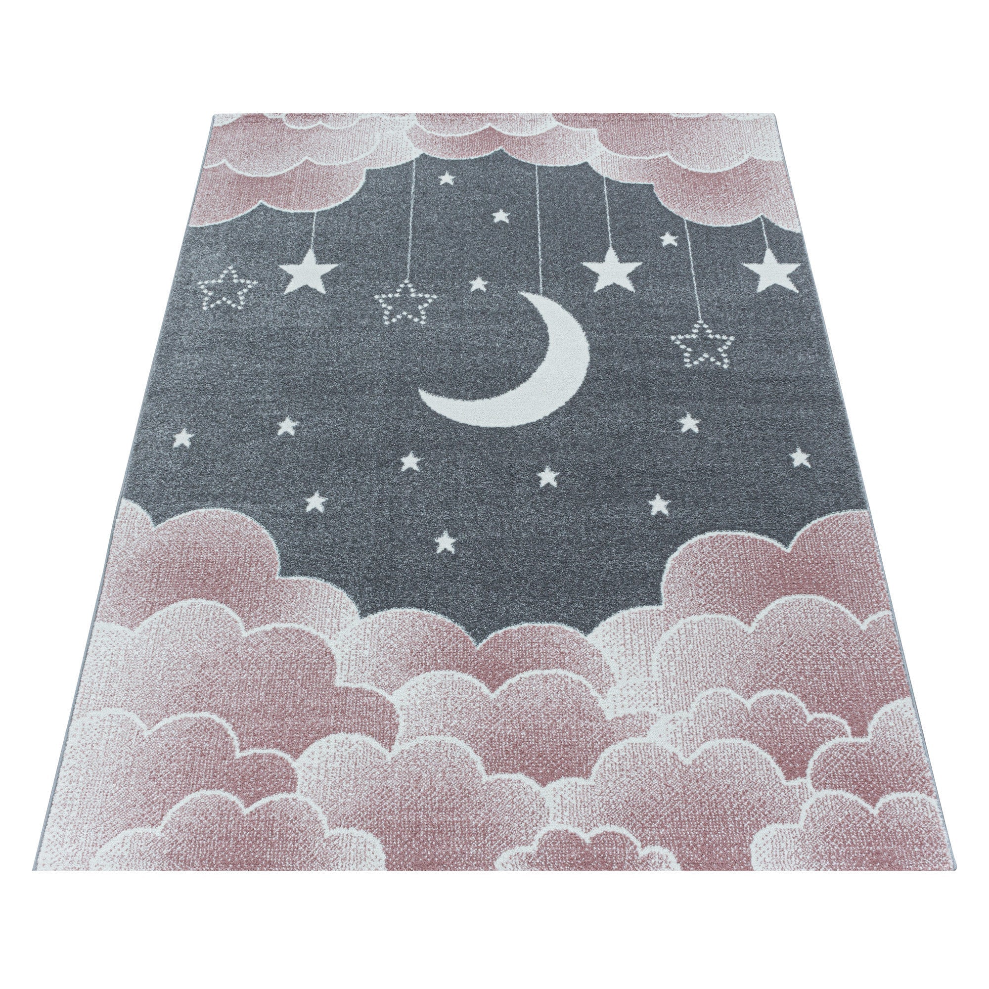 Rosa Kinderzimmer Teppich mit Mond- und Wolkenmotiv - Image 3
