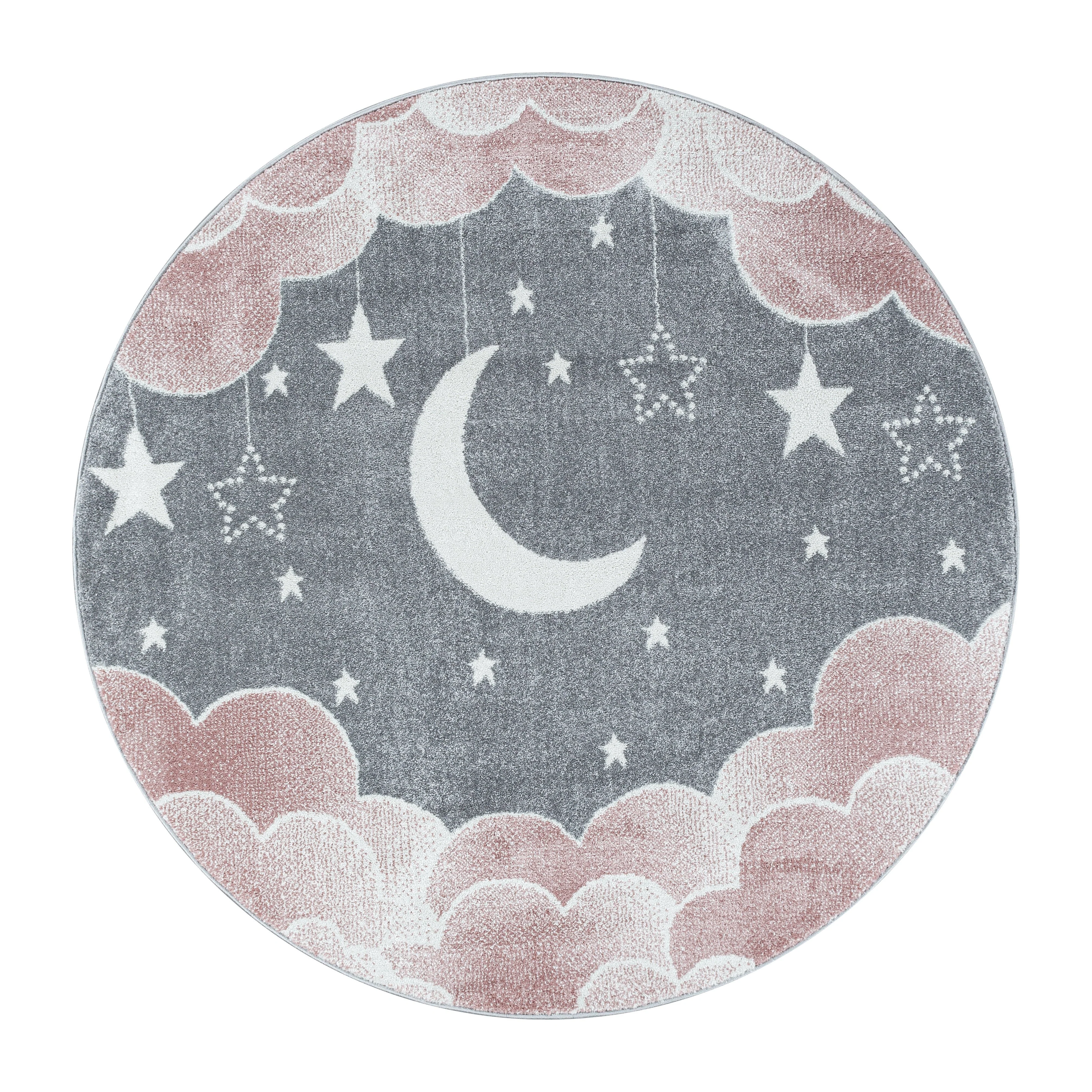 Rosa Kinderzimmer Teppich mit Mond- und Wolkenmotiv - Image 4