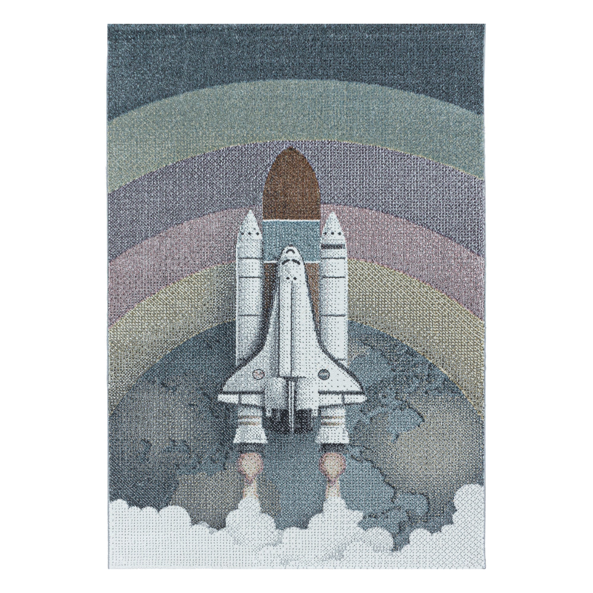 Kurzflor Kinderteppich Rakete Raumschiff Shuttle Kinderzimmer Teppich Blau - Image 2