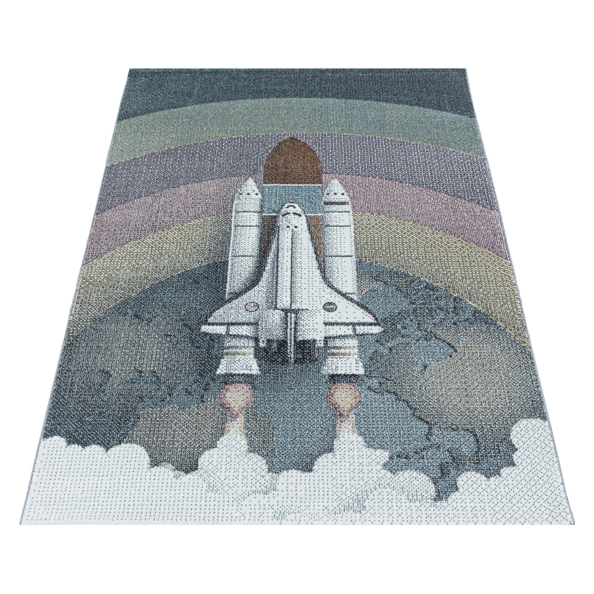 Kurzflor Kinderteppich Rakete Raumschiff Shuttle Kinderzimmer Teppich Blau - Image 3