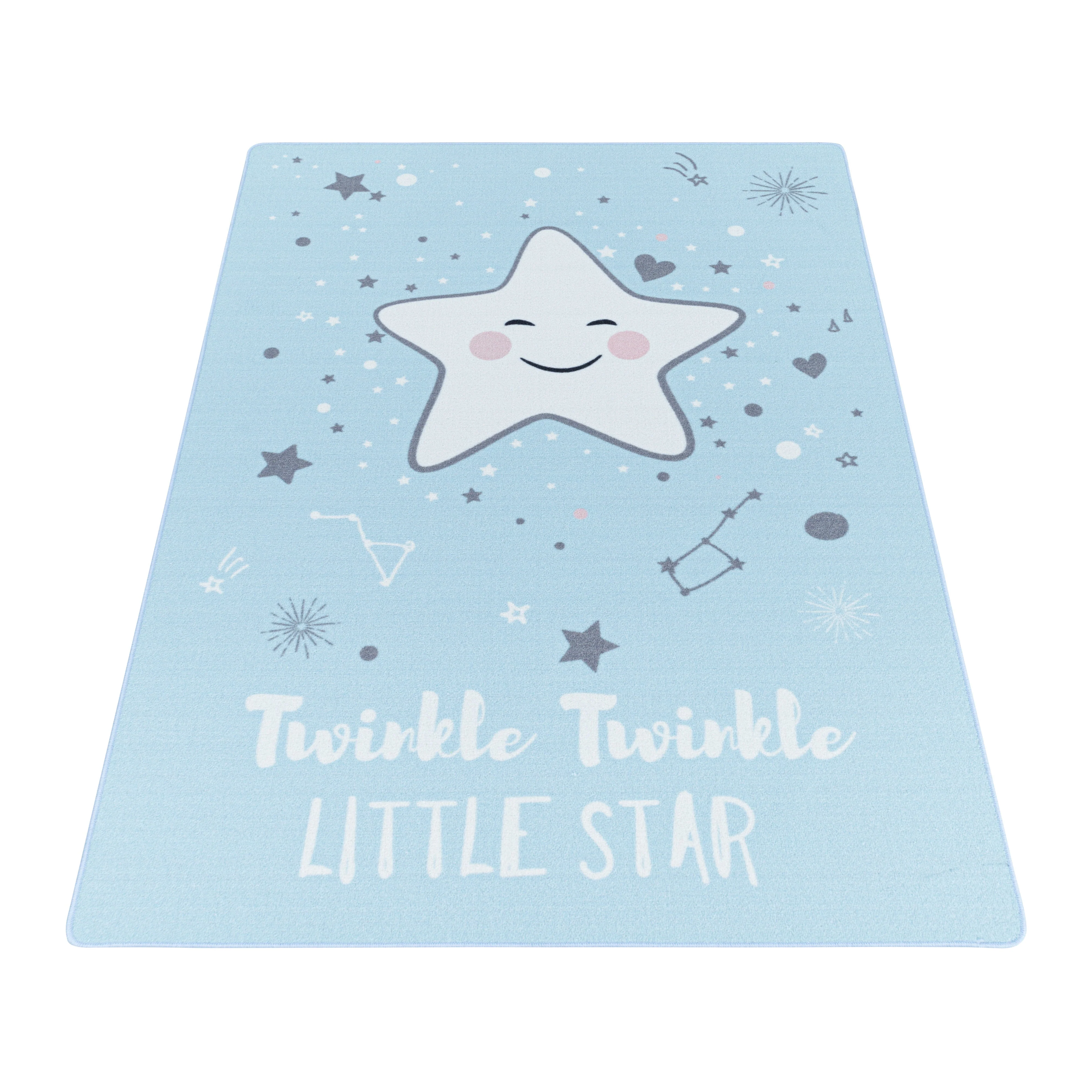 Kurzflor Spielteppich für Babys mit Sternmotiven in Blau - Image 3