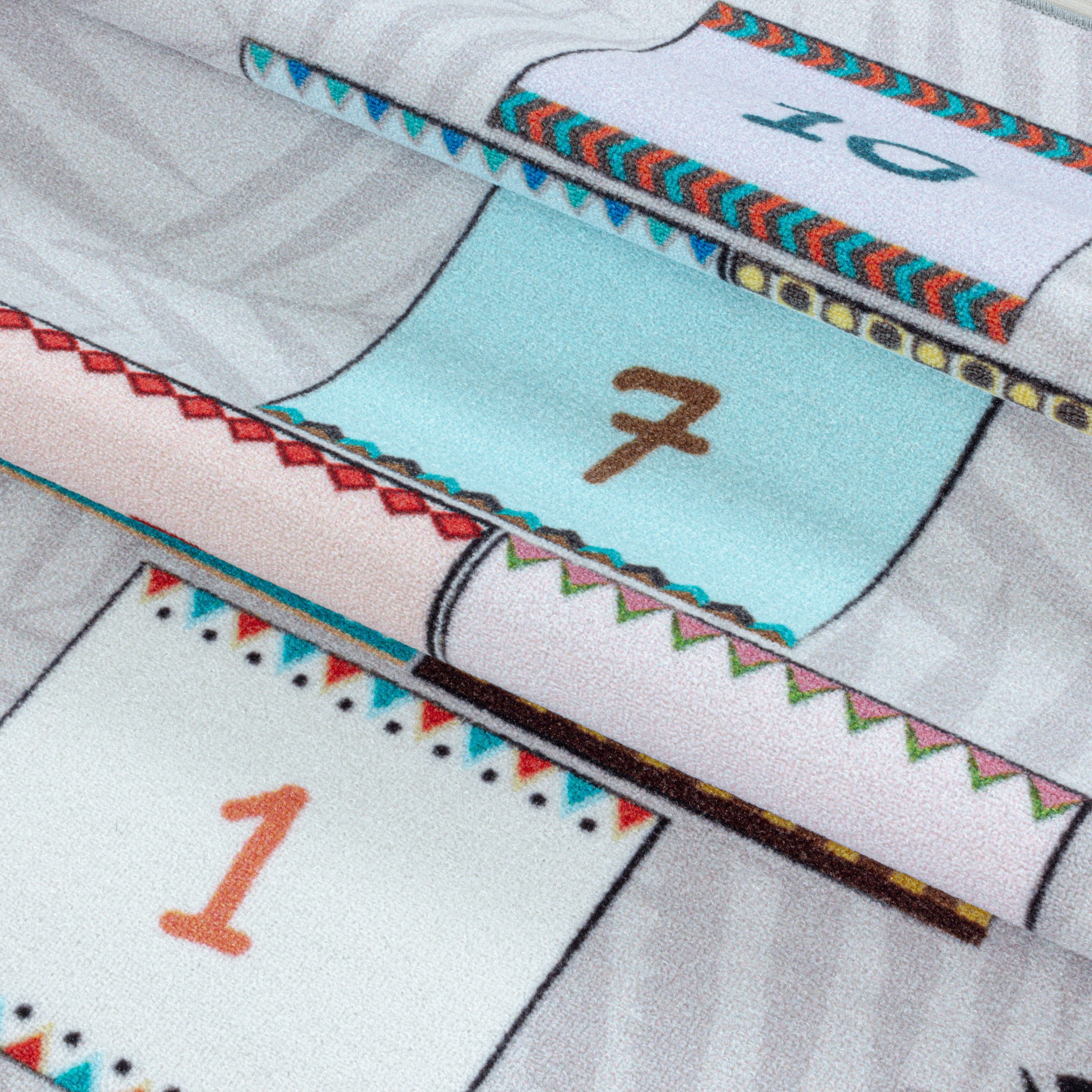 Kurzflor Kinderteppich Spielteppich Kinderzimmer Teppich Motiv Himmel Hölle Grau - Image 7