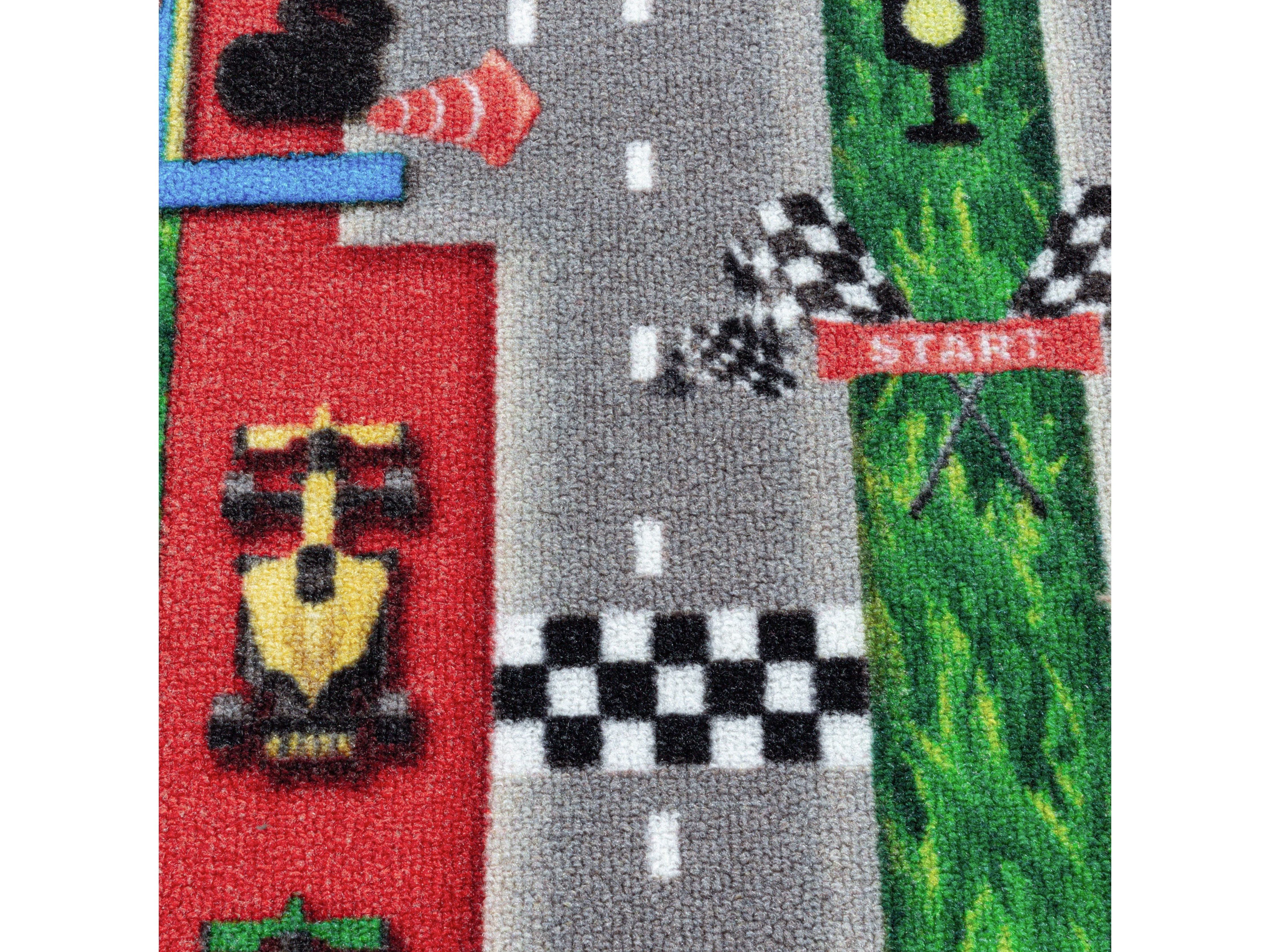 Kurzflor Kinderteppich Spielteppich Kinderzimmer Teppich Rennstrecke Auto Rot - Image 5