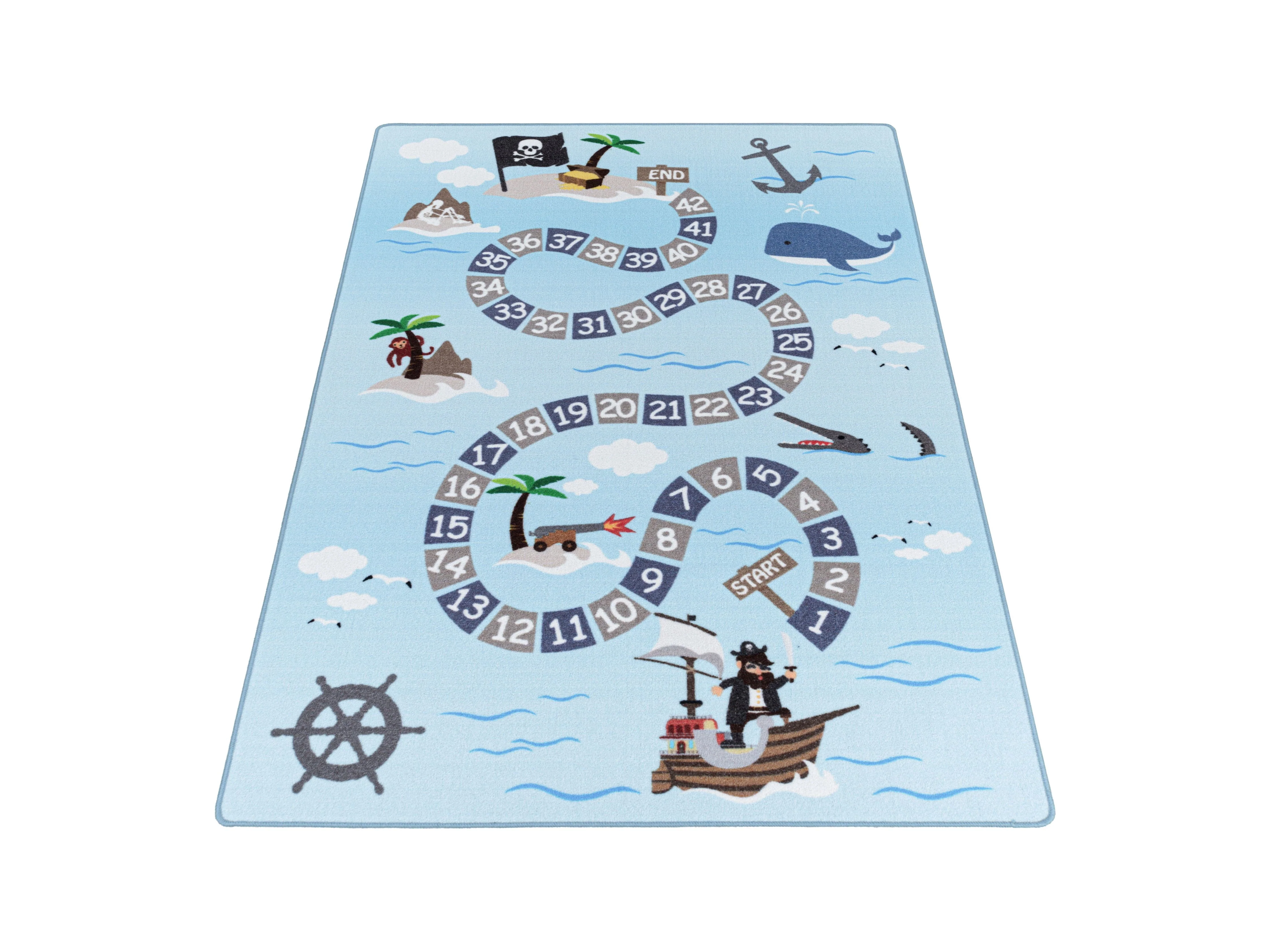Kurzflor Kinderteppich Spielteppich Kinderzimmer Teppich Seefahrt Piraten Blau - Image 3