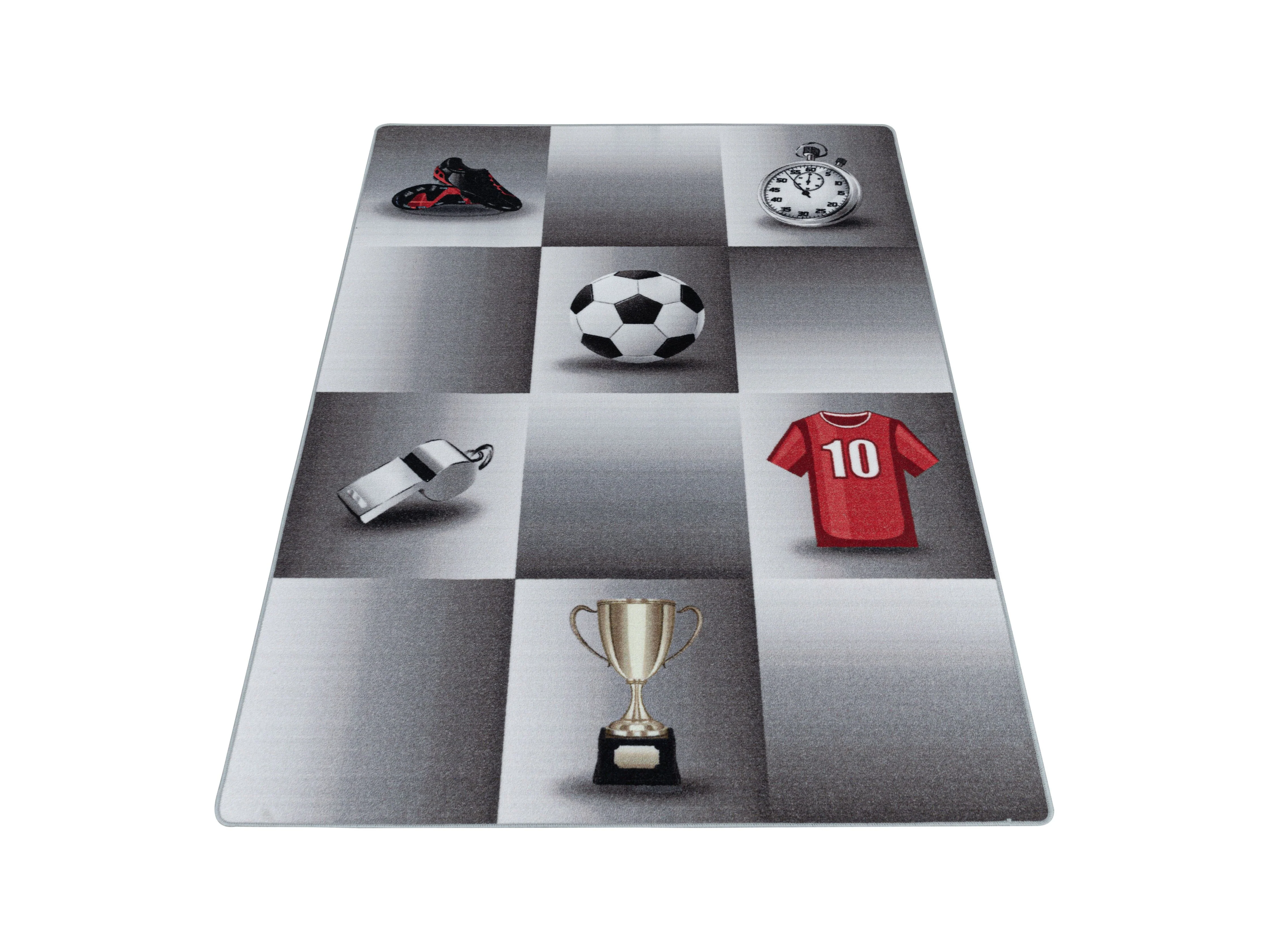 Kurzflor Kinderteppich Spielteppich Teppich Spiel Fussball Trikot Pokal Grau - Image 3