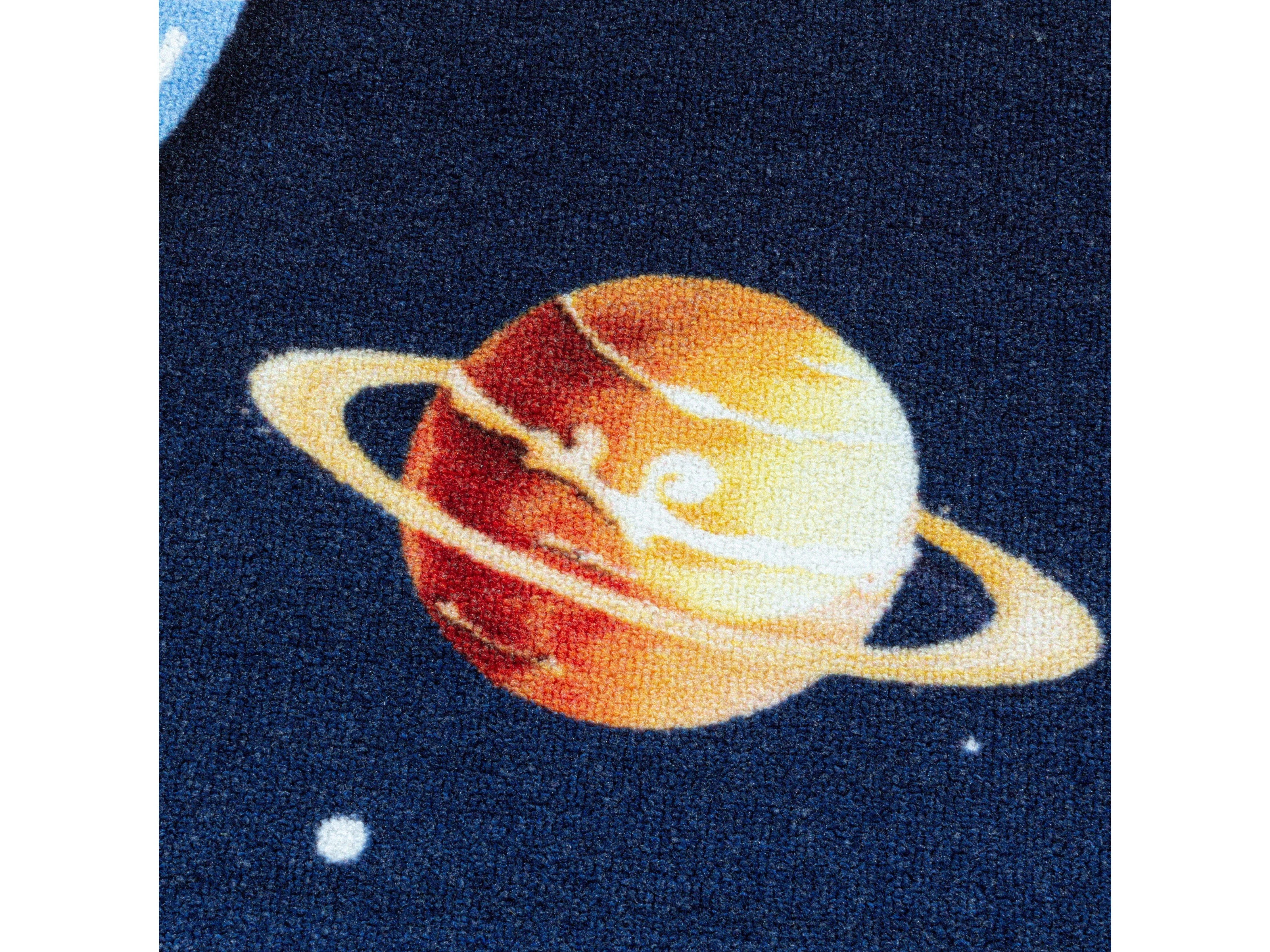 Kurzflor Teppich Kinderteppich Kinderzimmer Spiel Weltall Planet Rakete Blau - Image 5