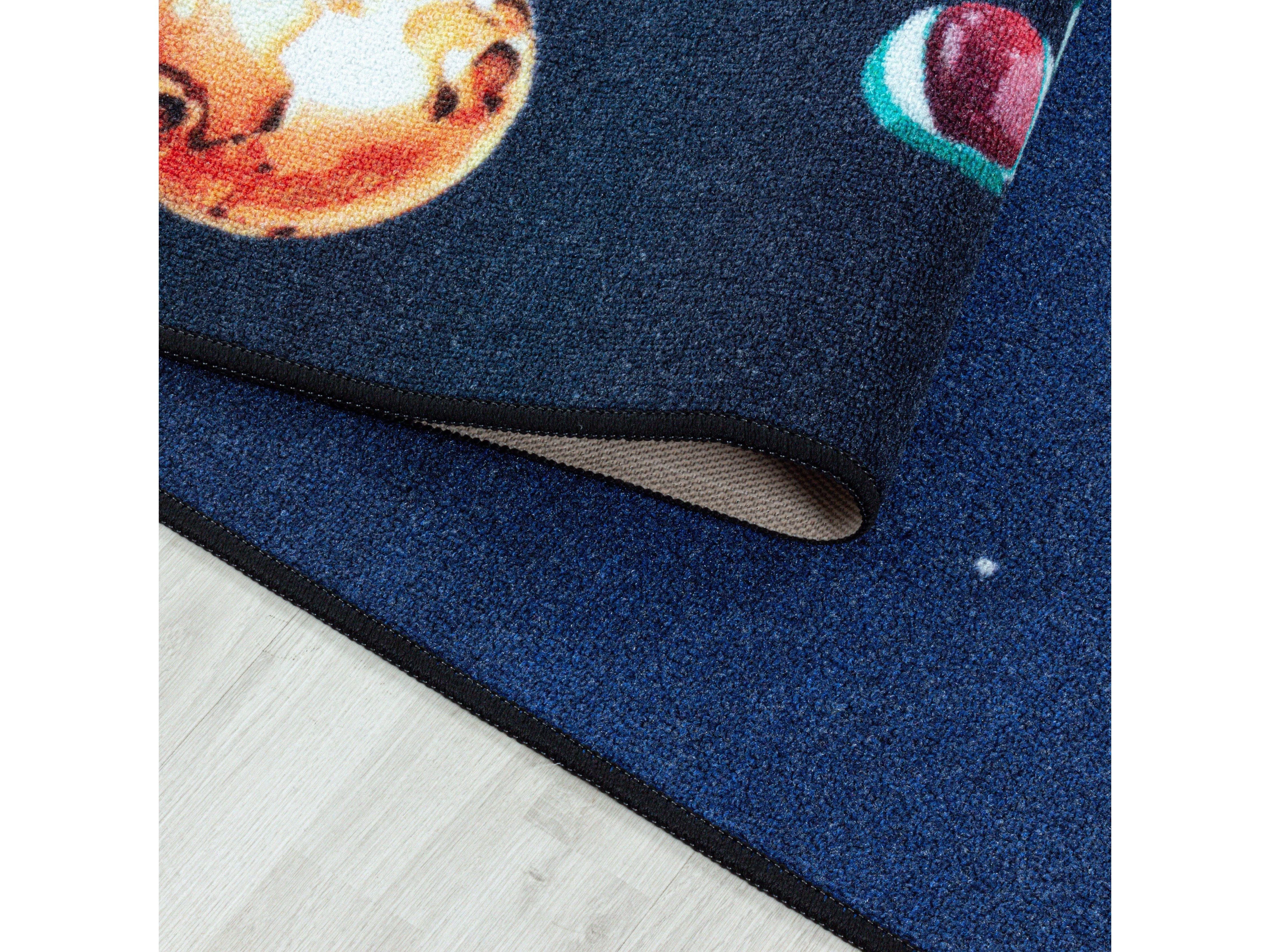 Kurzflor Teppich Kinderteppich Kinderzimmer Spiel Weltall Planet Rakete Blau - Image 6