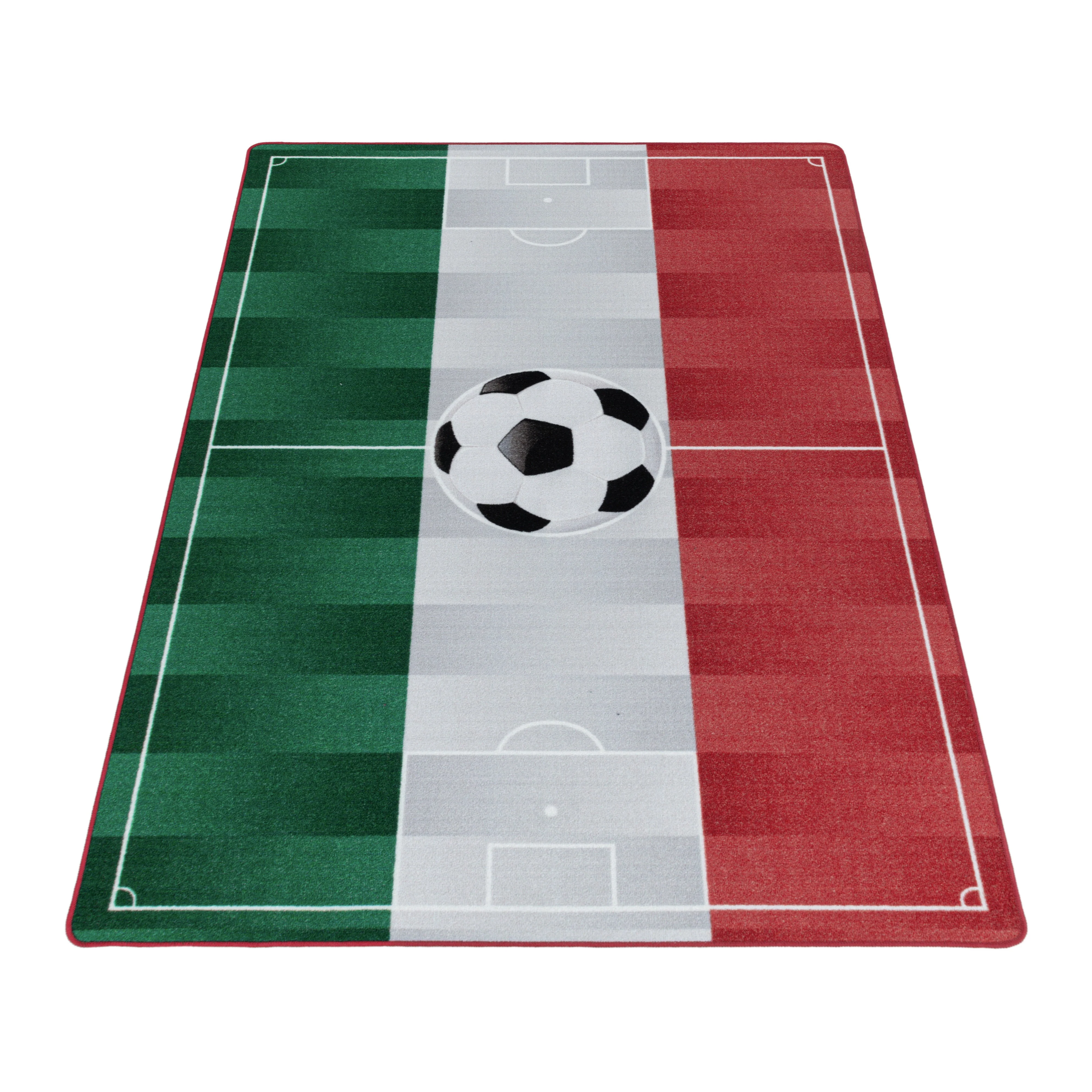 Kurzflor Teppich Kinderteppich Kinderzimmer Spielteppich Fussball Italien Weiss - Image 3
