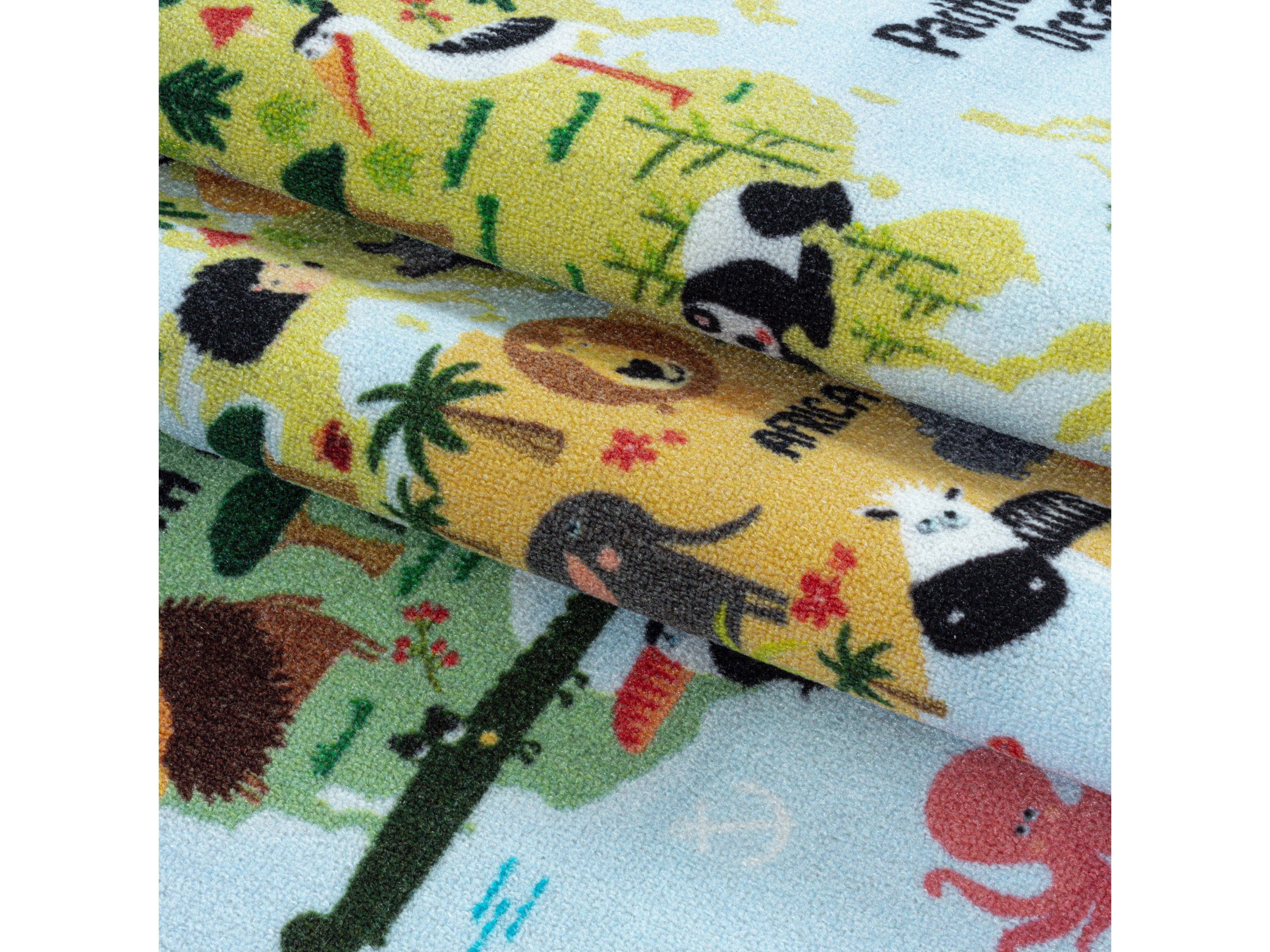 Kurzflor Teppich Kinderteppich Kinderzimmer Spielteppich Weltkarte Tiere Weiss - Image 7