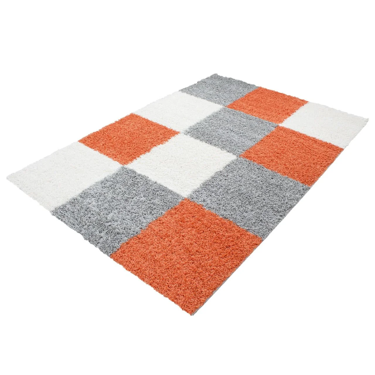 Hochflorteppiche, Kariert Design, Farbe Terrakotta, Teppich für Wohnzimmer, Rücken aus Jute - Image 3