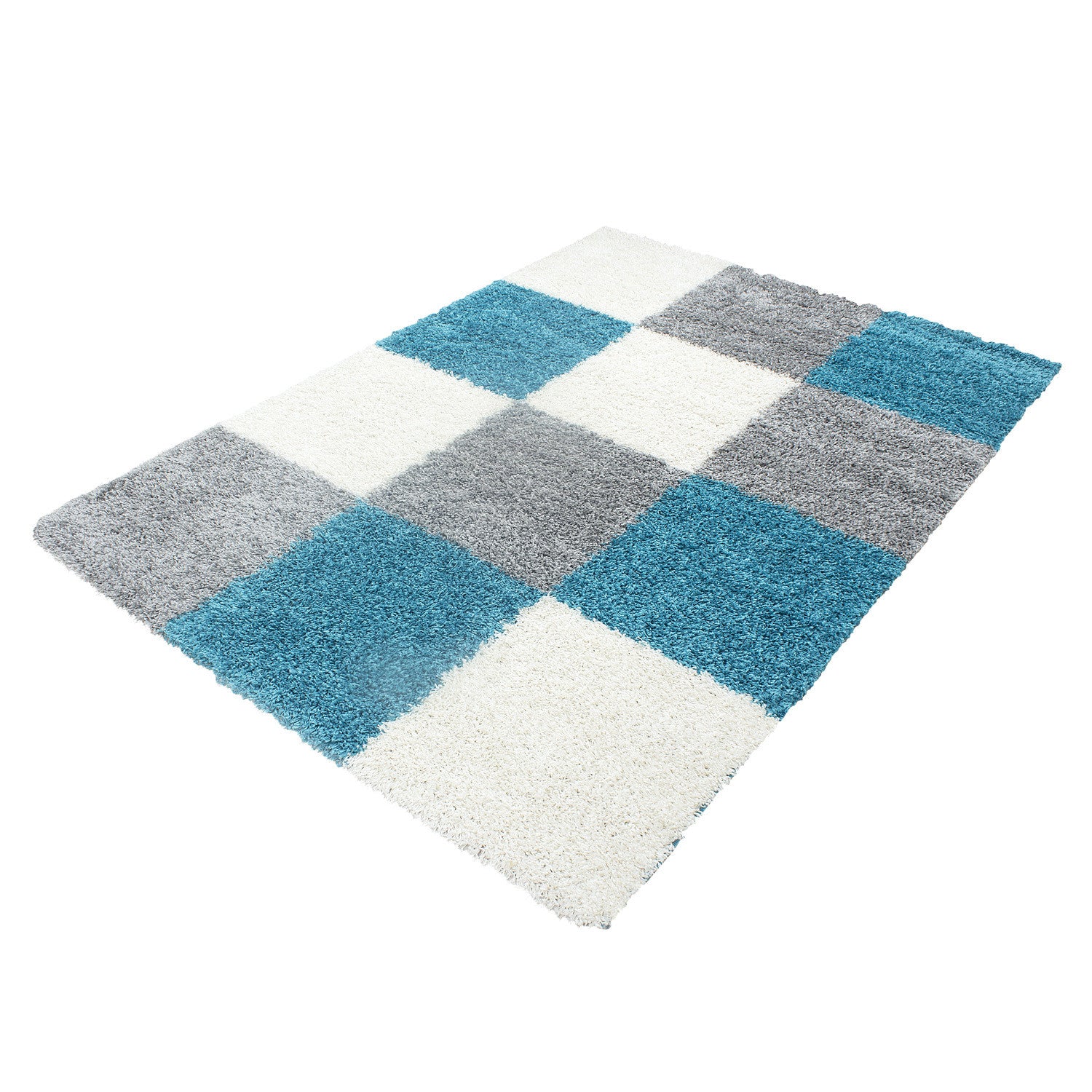 Hochflorteppiche, Kariert Design, Farbe Türkis, Teppich für Wohnzimmer, Rücken aus Jute - Image 3