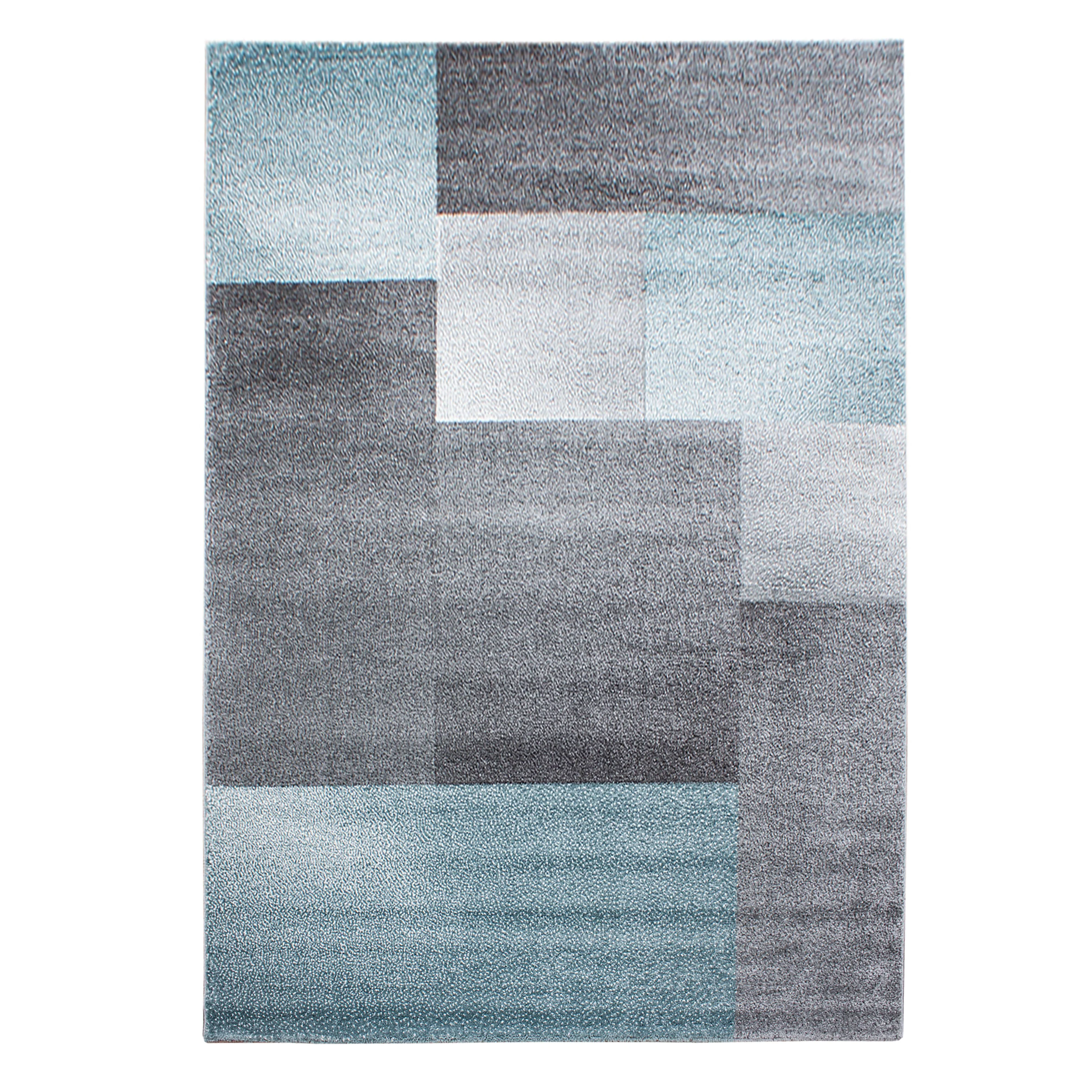 Lucca Karierter Kurzflorteppich in Blau und Grau - Image 2