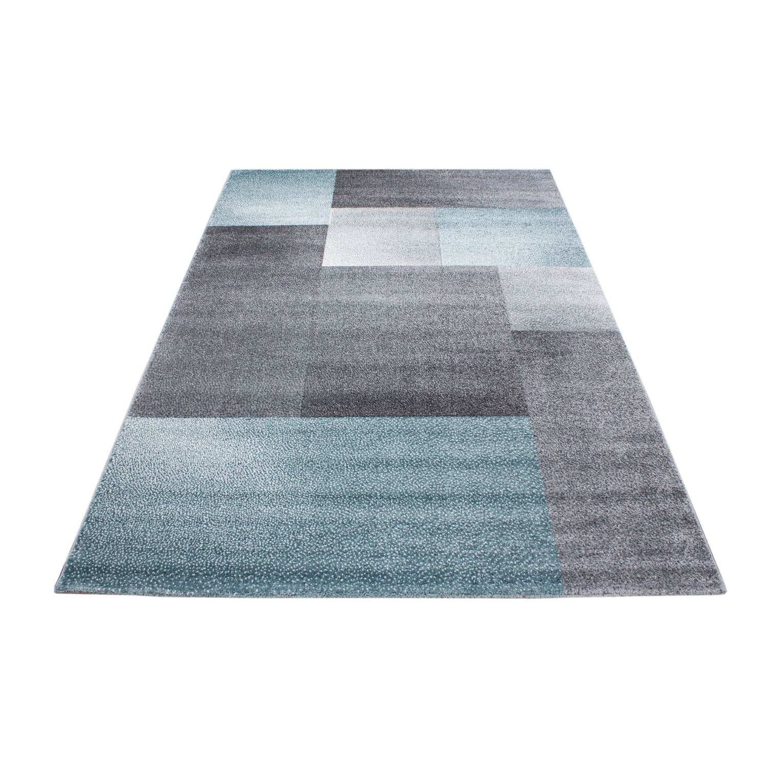 Lucca Karierter Kurzflorteppich in Blau und Grau - Image 3