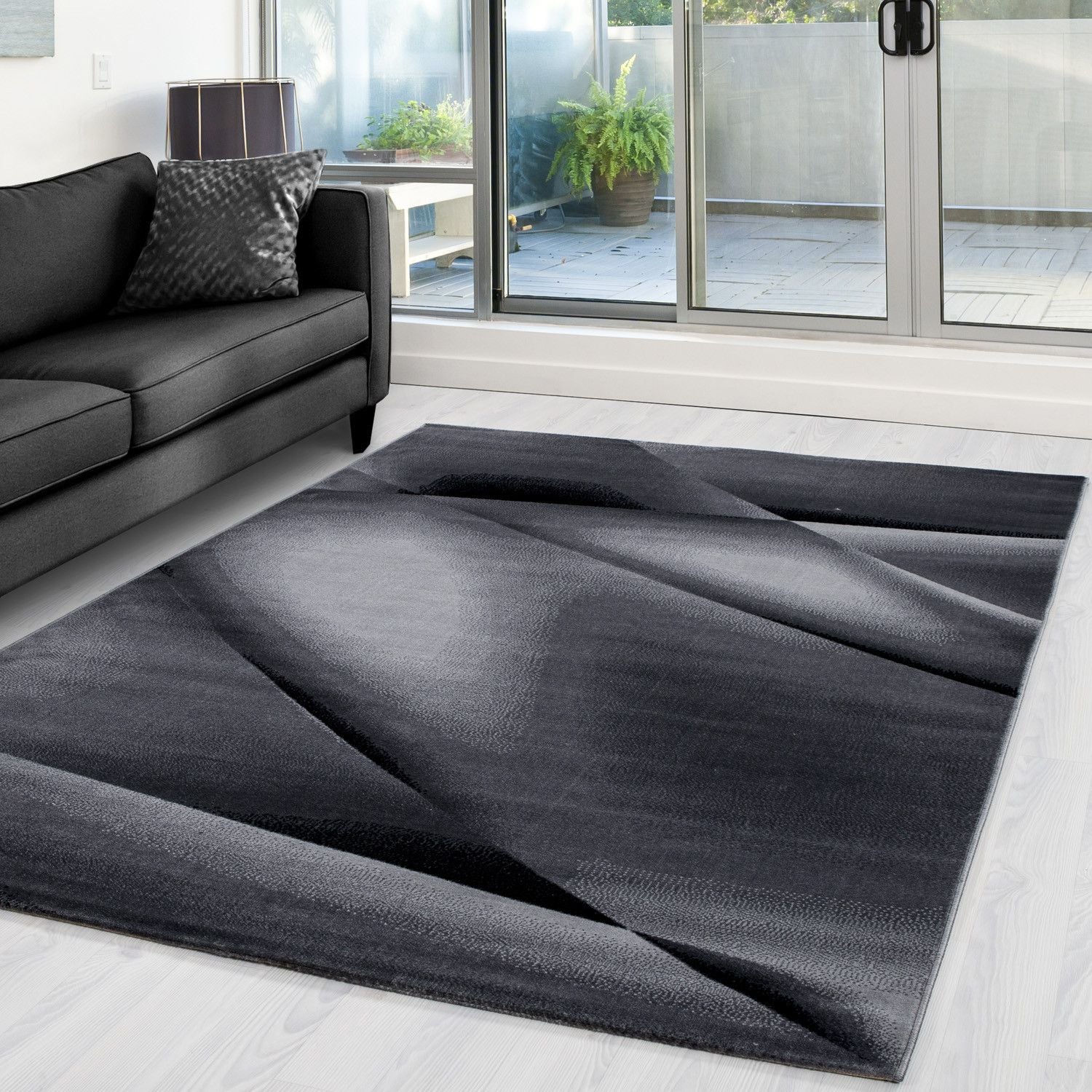 Kurzflorteppiche, Abstrakt Design, Farbe Schwarz, Teppich für Wohnzimmer, Rücken aus Jute