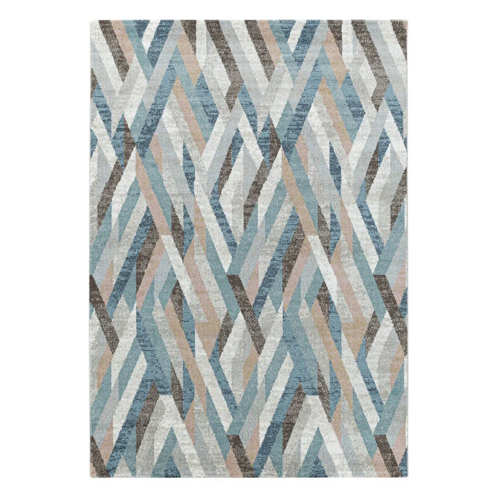 Modern Kurzflor Designer Teppich Geometrisches Linien design Braun Beige Blau - Image 3