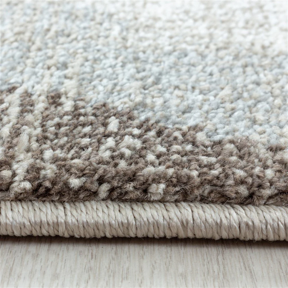 Modern Kurzflor Designer Teppich Geometrisches Linien design Braun Beige Blau - Image 5