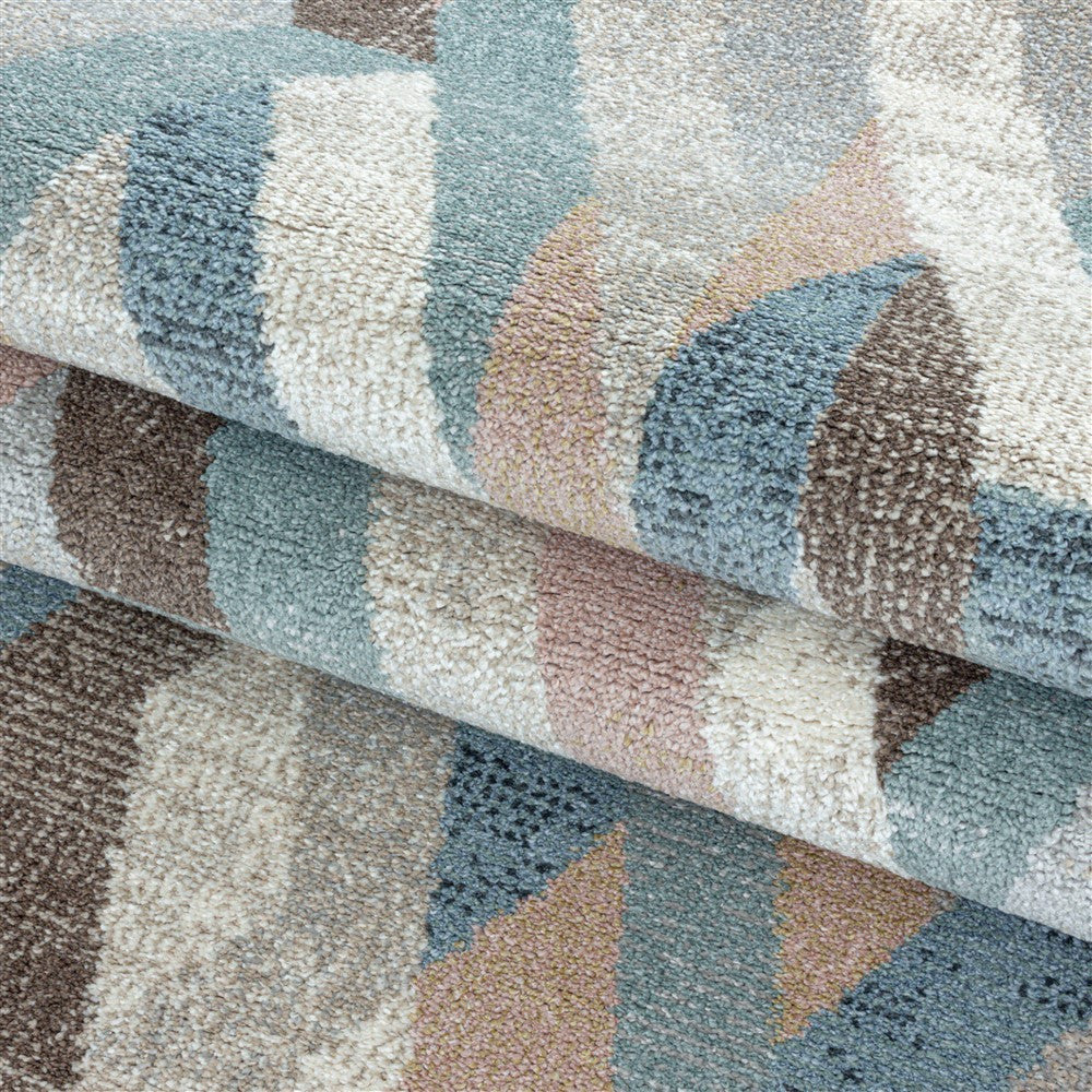 Modern Kurzflor Designer Teppich Geometrisches Linien design Braun Beige Blau - Image 6