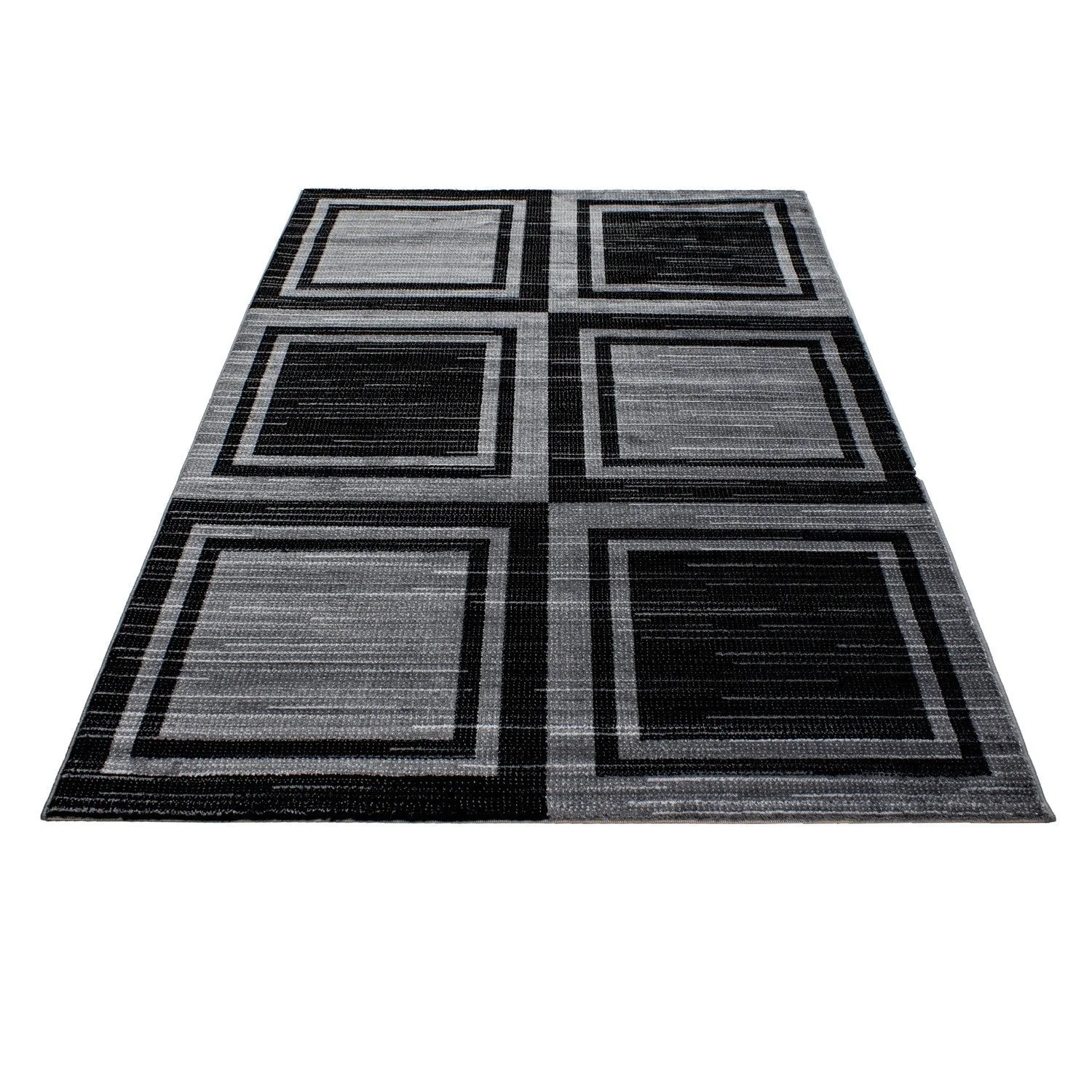 Moderner Designer Wohnzimmer Teppich mit Blockmuster PARMA 9270 Schwarz-Grau - Image 4