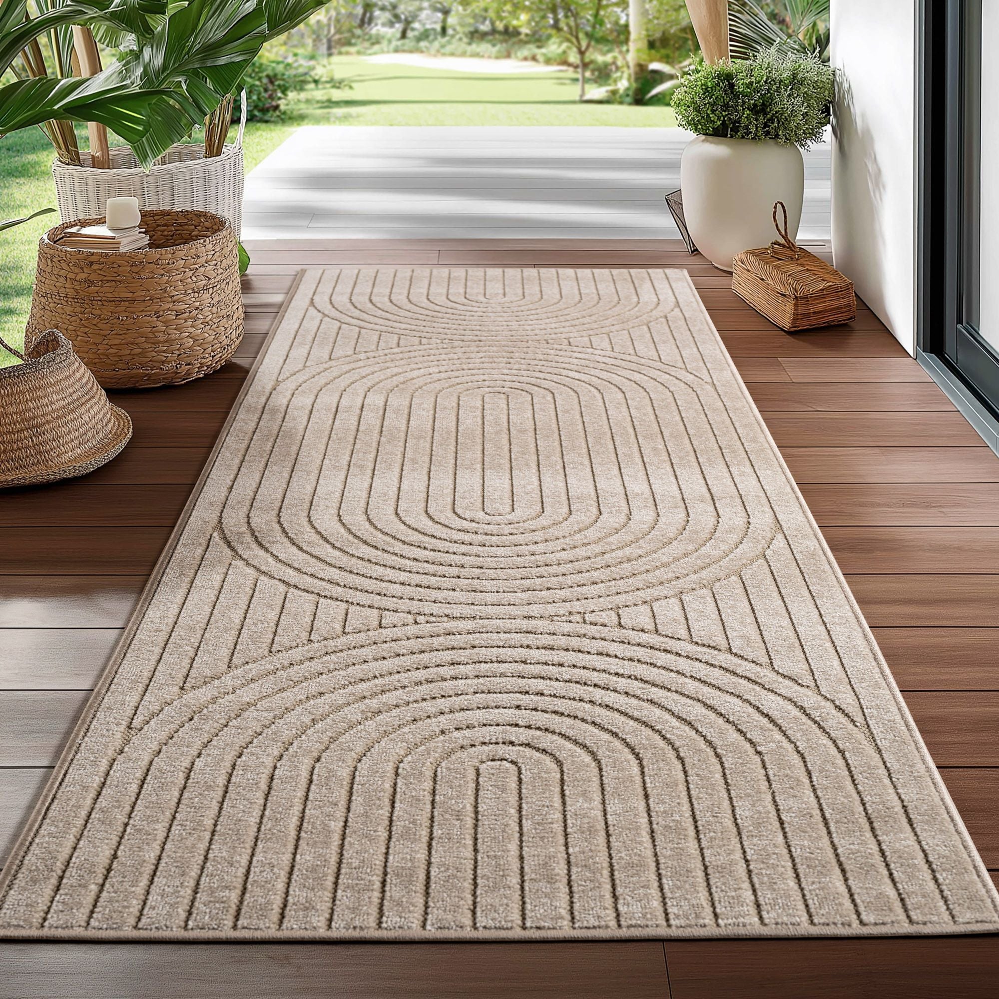 Nova Teppich | Beige Kurzflor mit Streifen