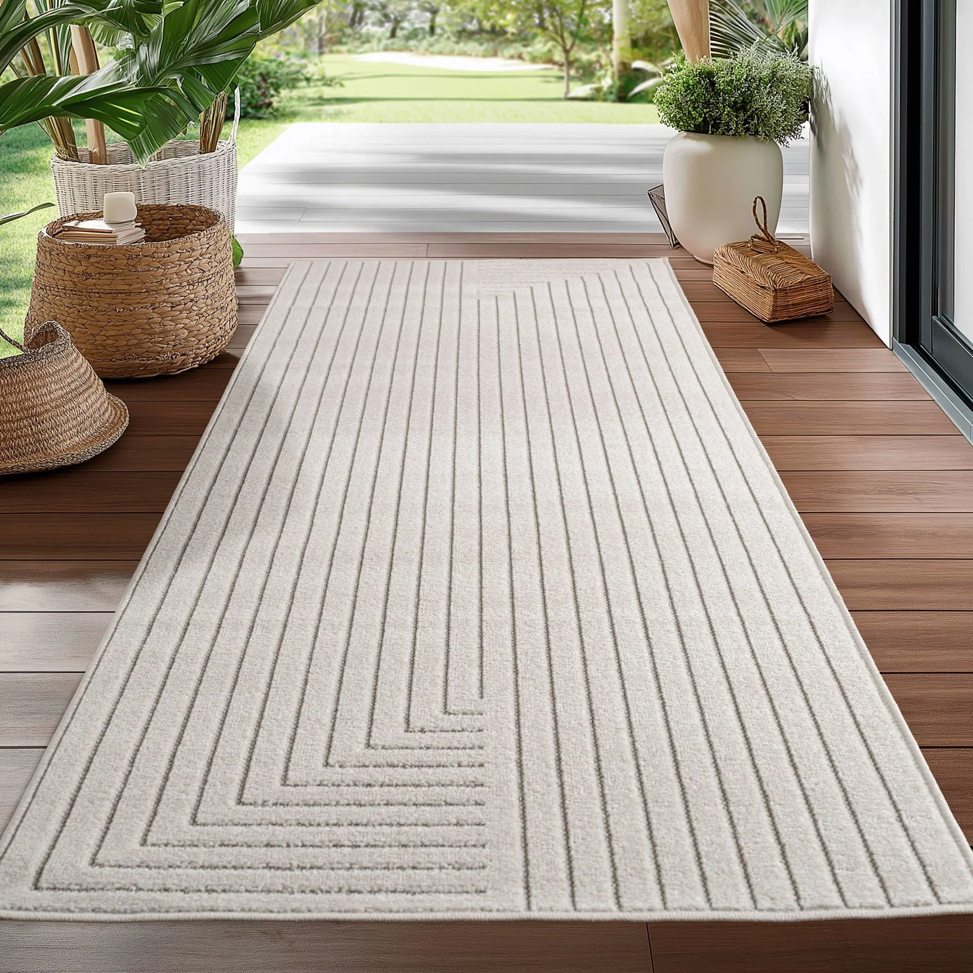 Nova Kurzflor Teppich | Creme asymmetrisch
